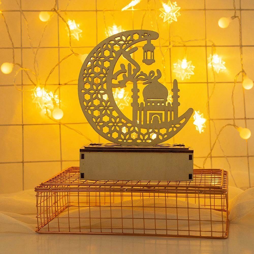 Sunicol LED Nachtlicht LED Mond Tischlampe, Ramadan Muslim Islam Party Ornament, warmweiß, Hölzern, batteriebetrieben
