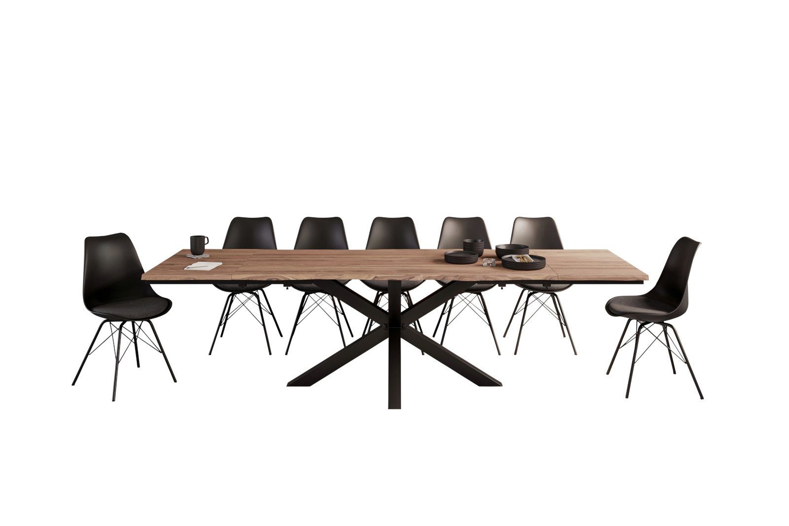 SAM® Essgruppe 2x Stühlen Akazienholz Baumkante, Halawa, Ansteckplatten massiv, und 10