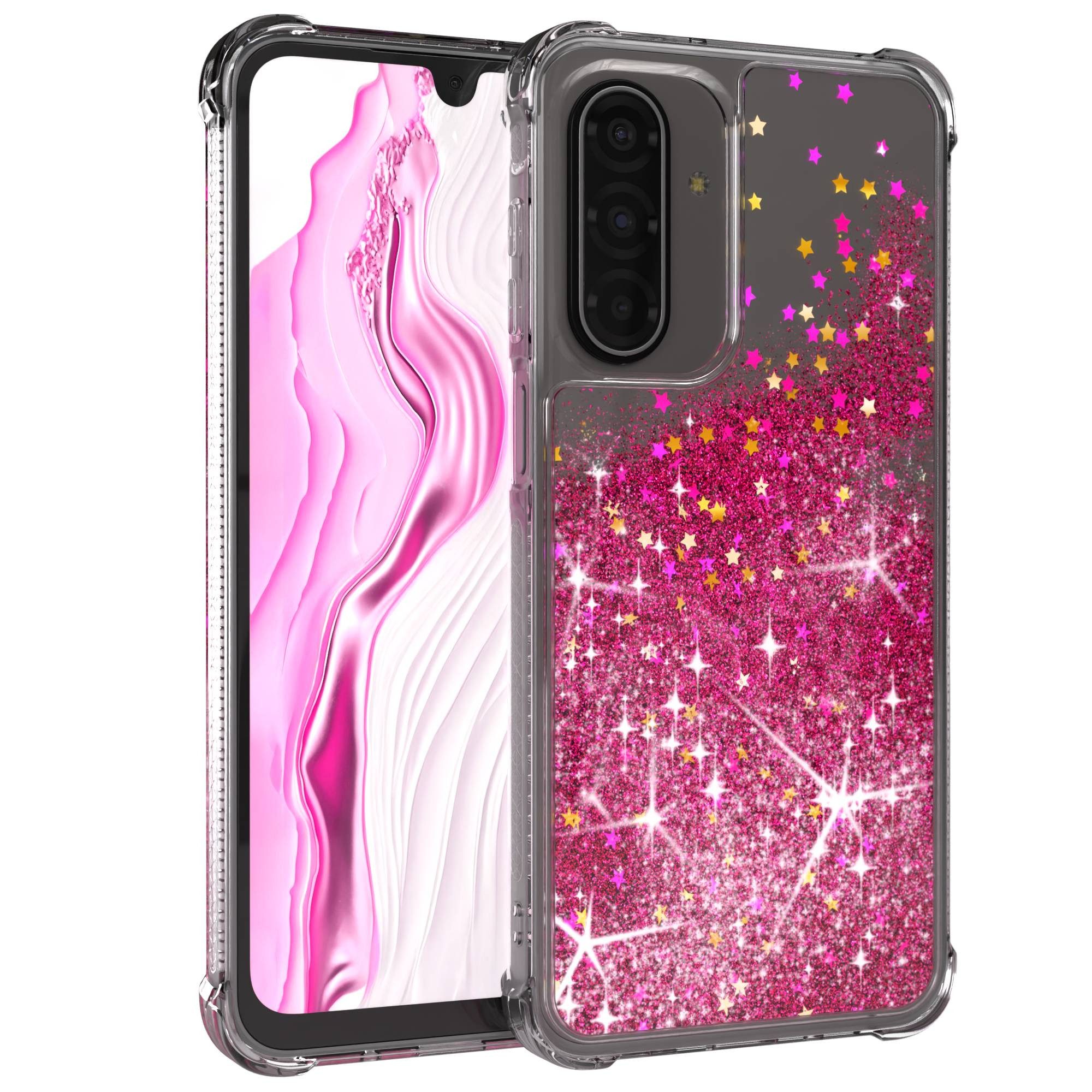 EAZY CASE Handyhülle Liquid Glittery Case für Samsung Galaxy A17 6,7 Zoll, Glitzerhülle Shiny Slimcover stoßfest Durchsichtig Bumper Case Pink