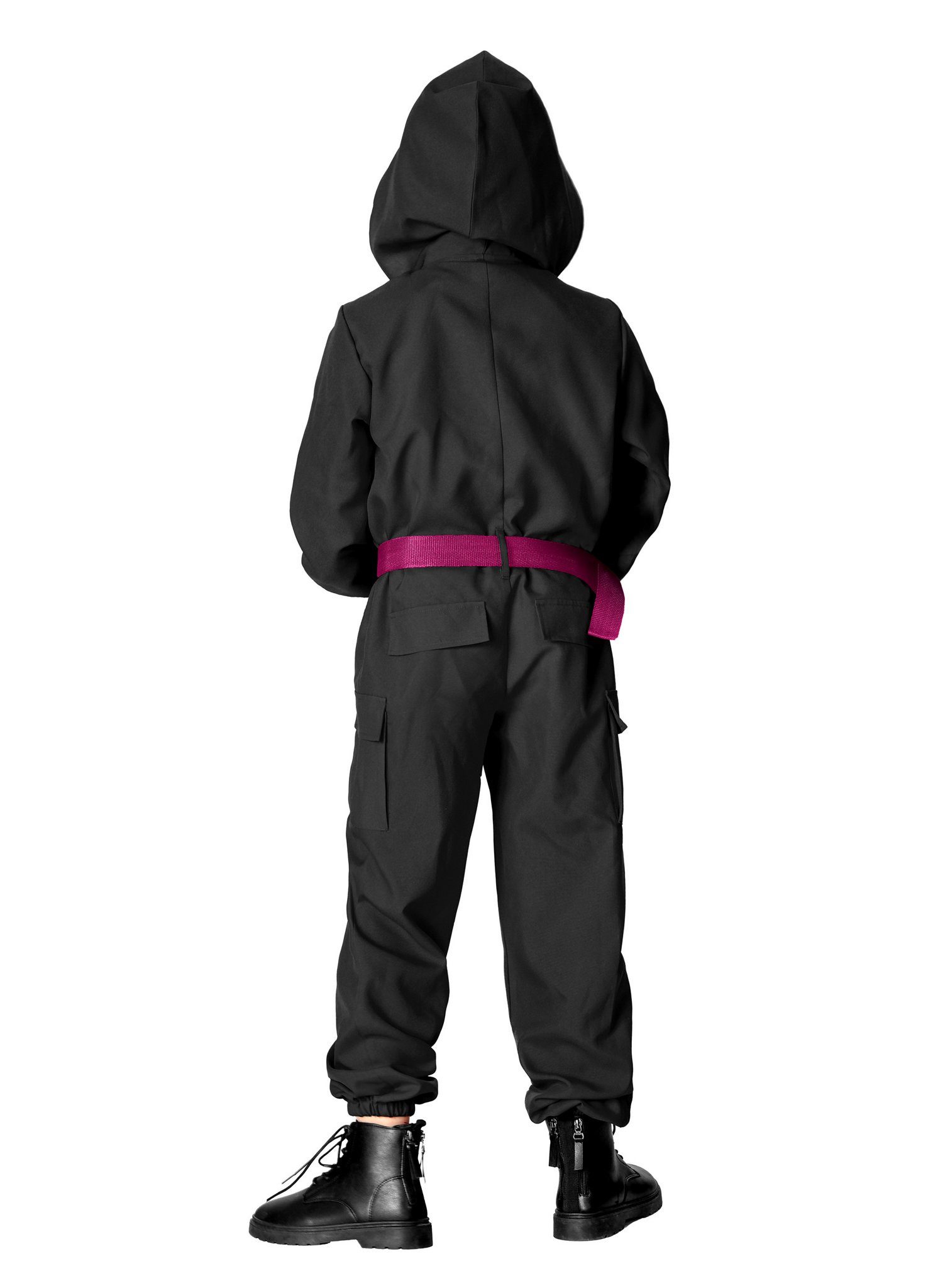 Maskworld Kostüm Squid Game Offizier Faschingskostüm Kinder Karneva, Schwarzer Overall des Offiziers in Anlehung an die koreanische Serie