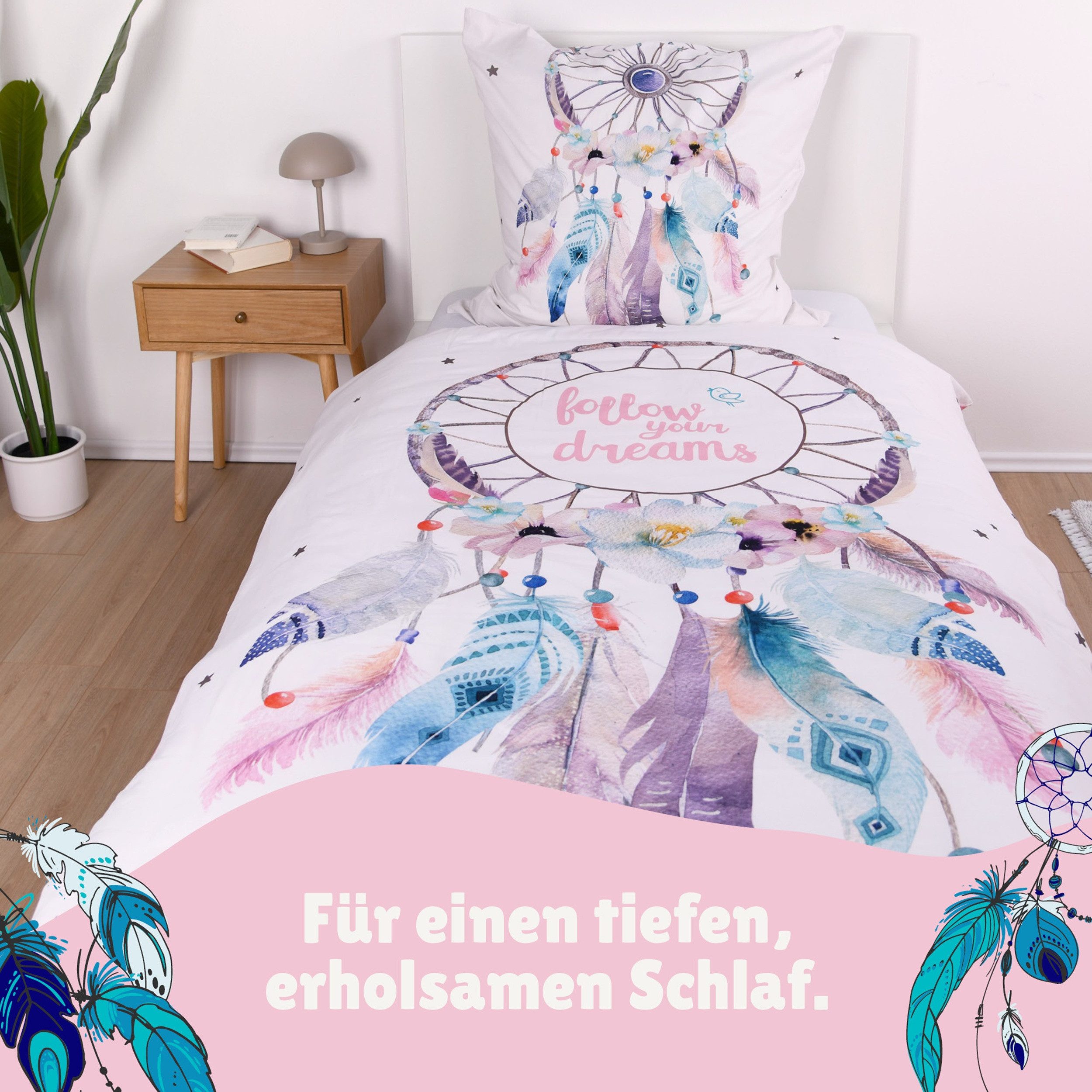 Familando Jugendbettwäsche Traumfänger "Follow your Dreams" 135x200 + 80x80 günstig online kaufen