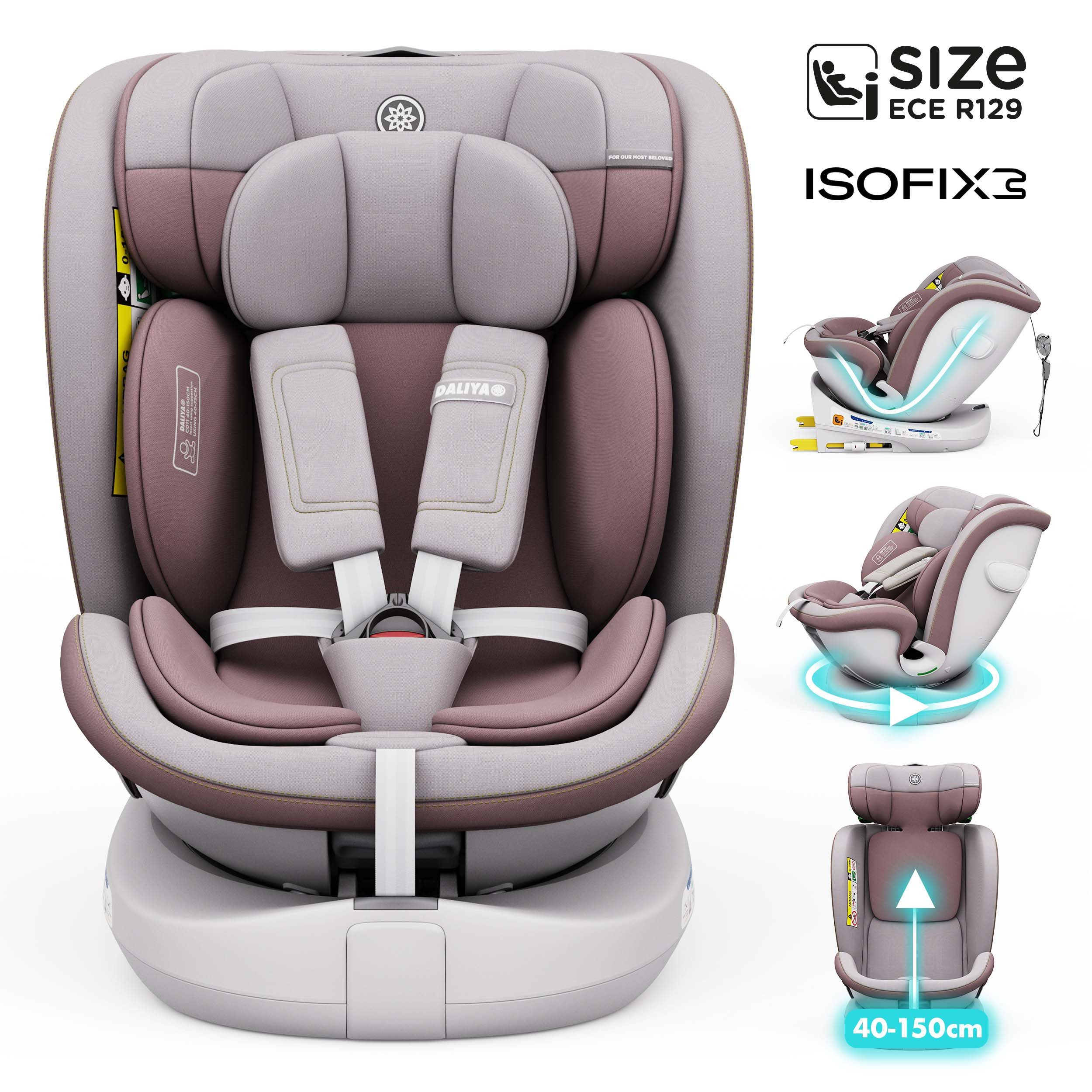Daliya® Autokindersitz ROTAZIONE Kindersitz, Autositz, Kinderautositz, Babyschale, ab: ab Geburt, bis: bis 12 Jahre, ab: 40 cm, bis: 150 cm, 8-stufige Sitzneigungsverstellung, höhenverstellbare Kopfstütze