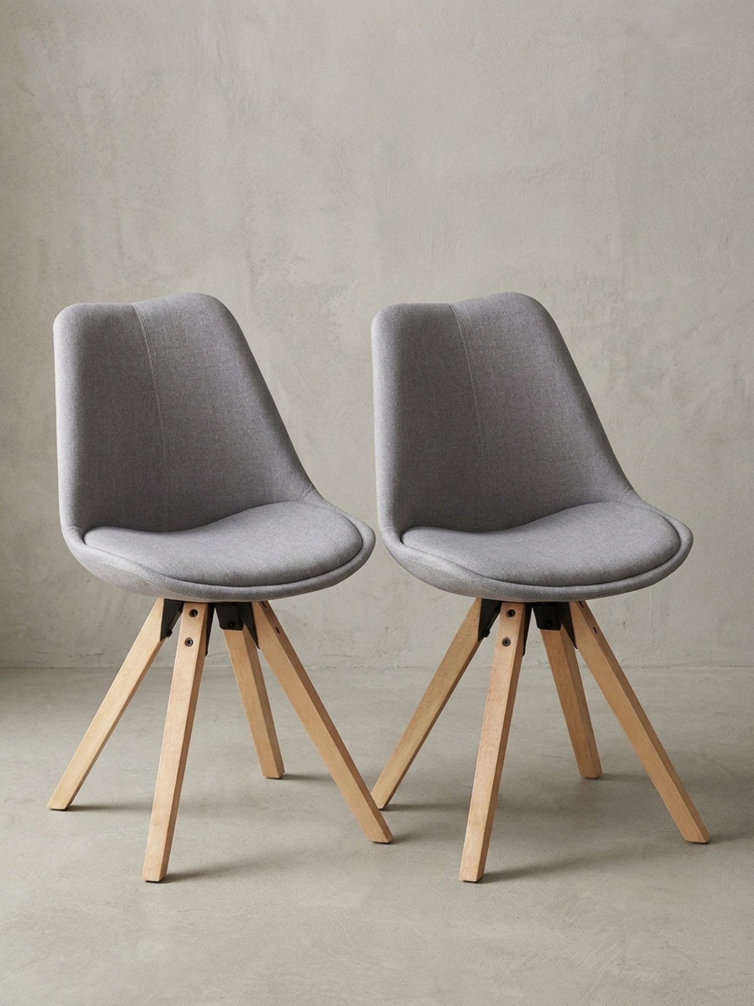 KADIMA DESIGN Esszimmerstuhl 2er Set Retro Esszimmerstuhl LIMA Hellgrau Polsterstuhl Stoff-Bezug (Rückenlehne Design Küchen-Stuhl gepolstert)