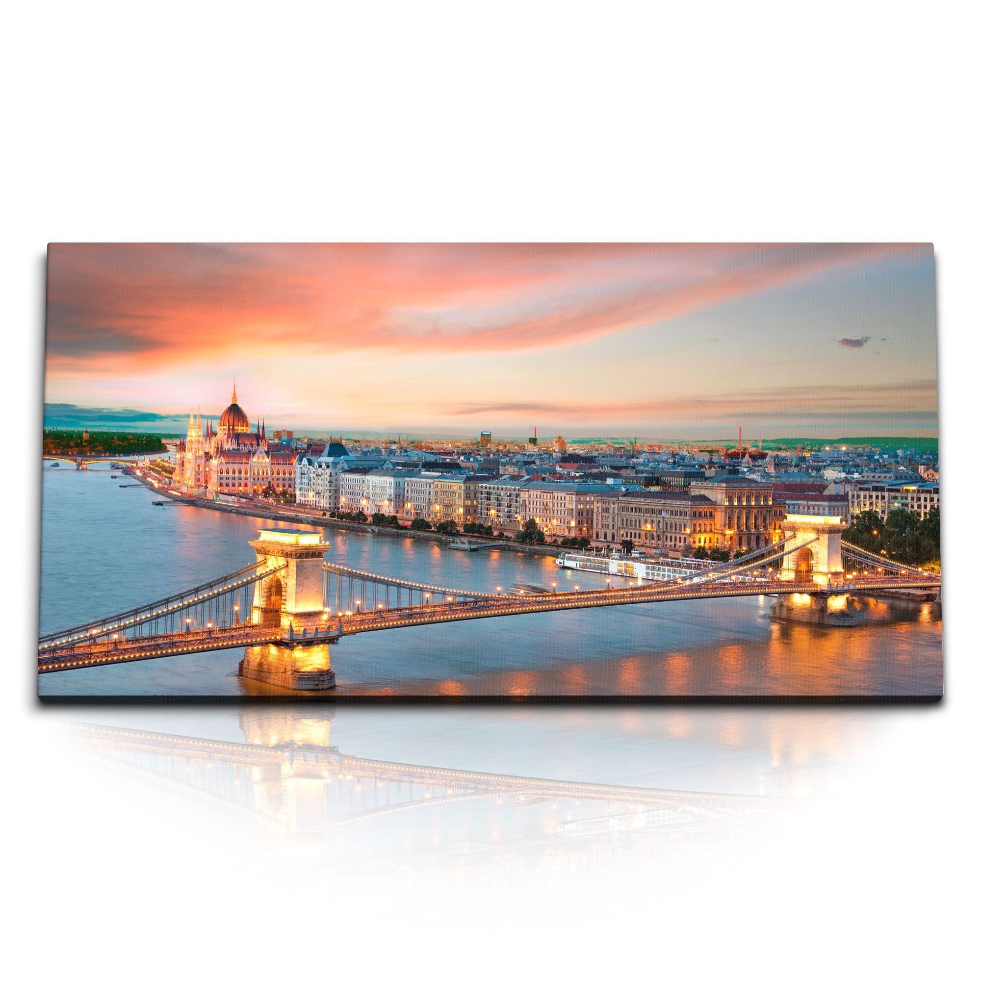 Leinwandbild Kunstdruck Bilder 120x60cm Budapest historische Stadt Brücke Sonnenunt