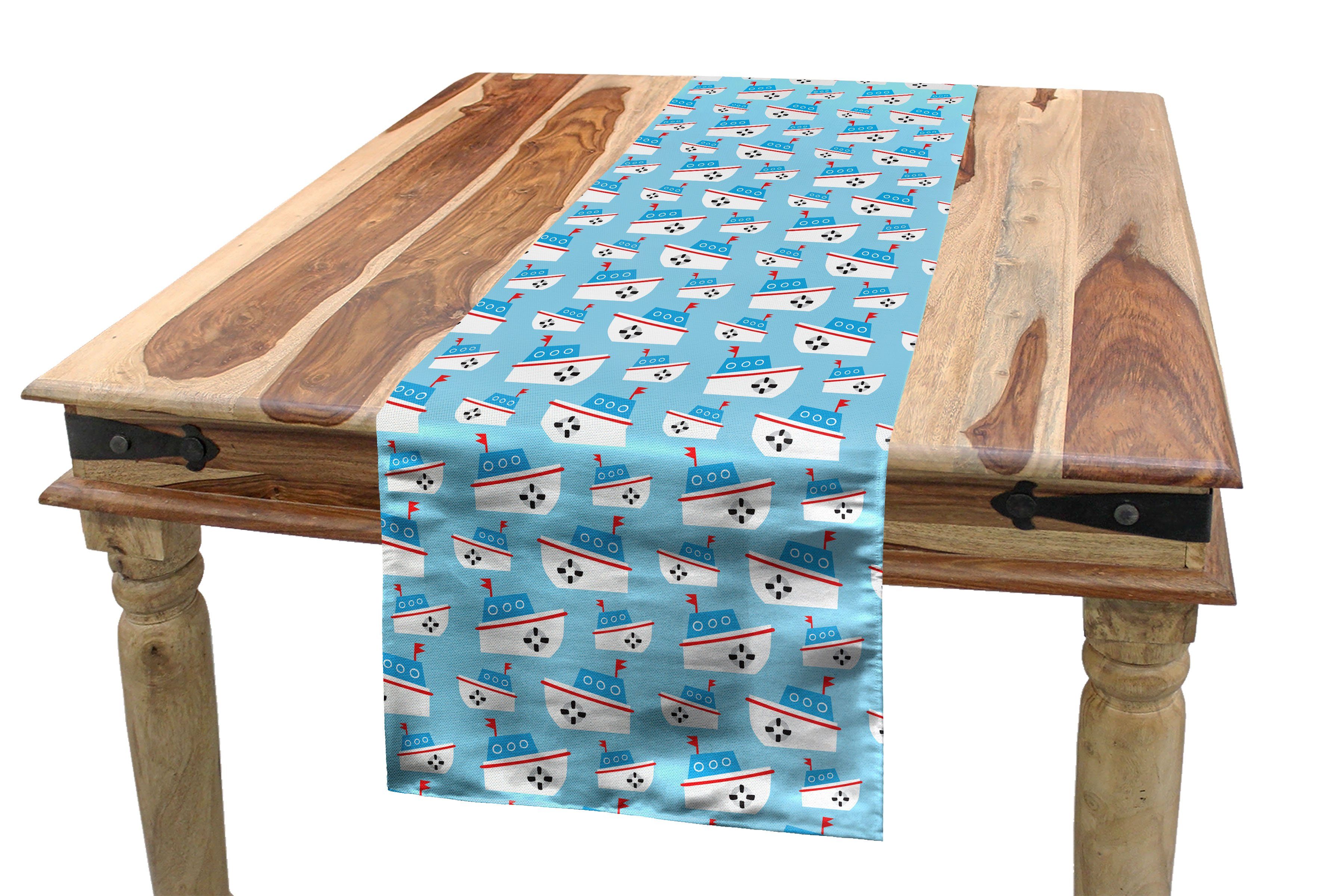 Abakuhaus Tischläufer Esszimmer Küche Rechteckiger Dekorativer Tischläufer, blau Wasser Funky Hand Drawn Boat