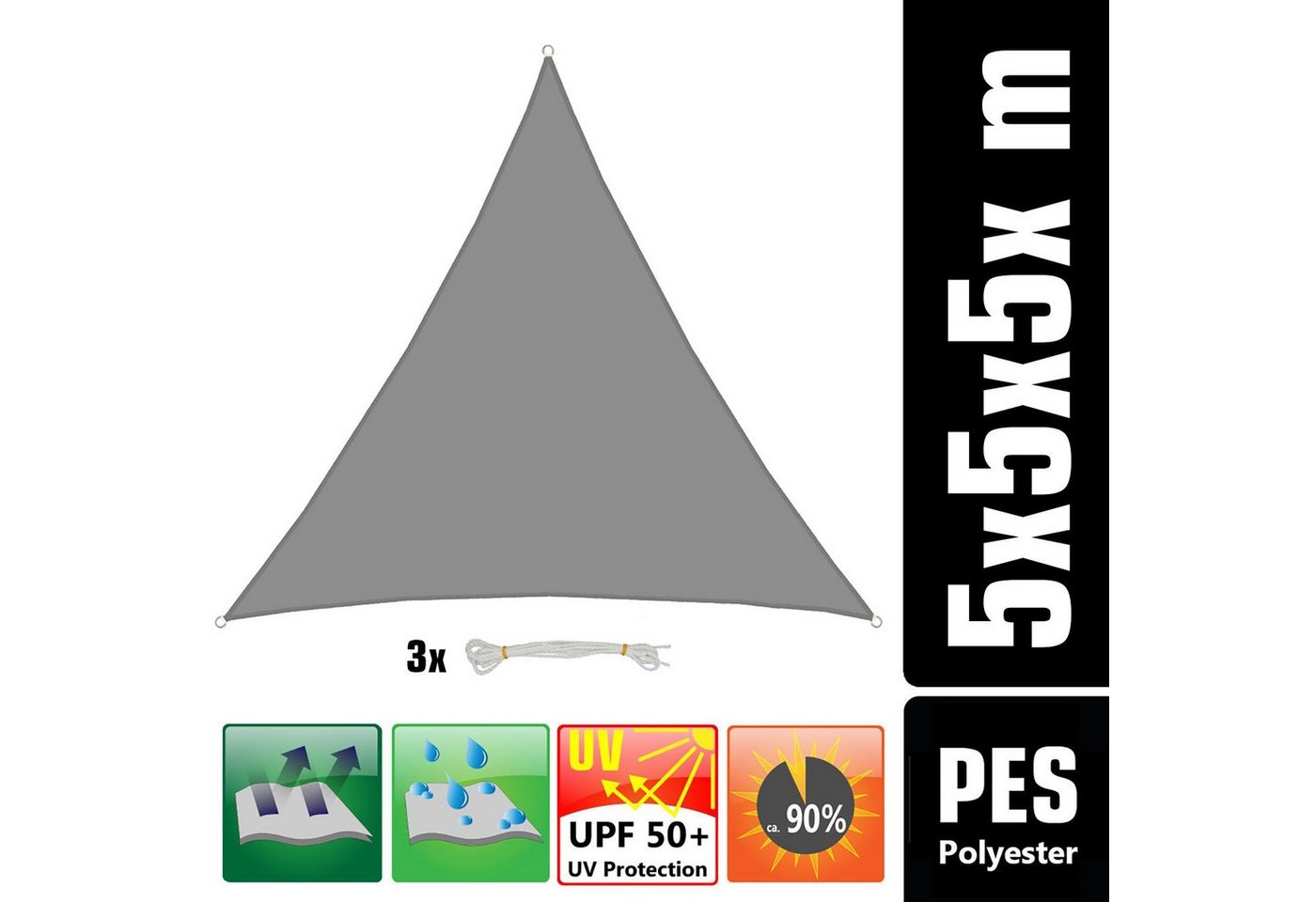 Thumbnail - AMANKA Sonnensegel mit UV Schutz - 5 x 5 x 5 m Wasserdicht - Sonnenschutz Garten & Balkon, Polyester Sonnenschutzsegel D...
