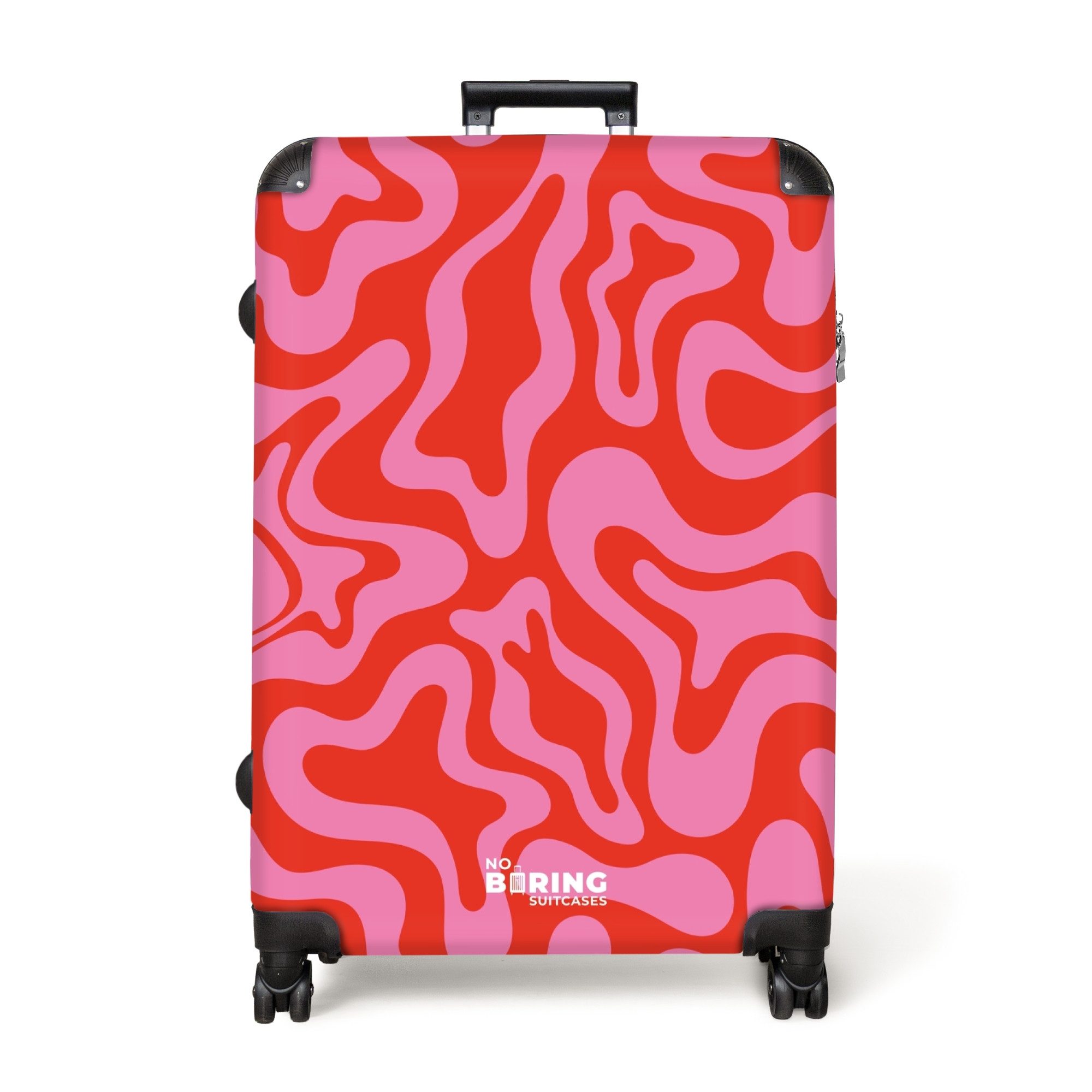 NoBoringSuitcases.com© Hartschalen-Trolley Rosa mit rotem abstraktem günstig online kaufen