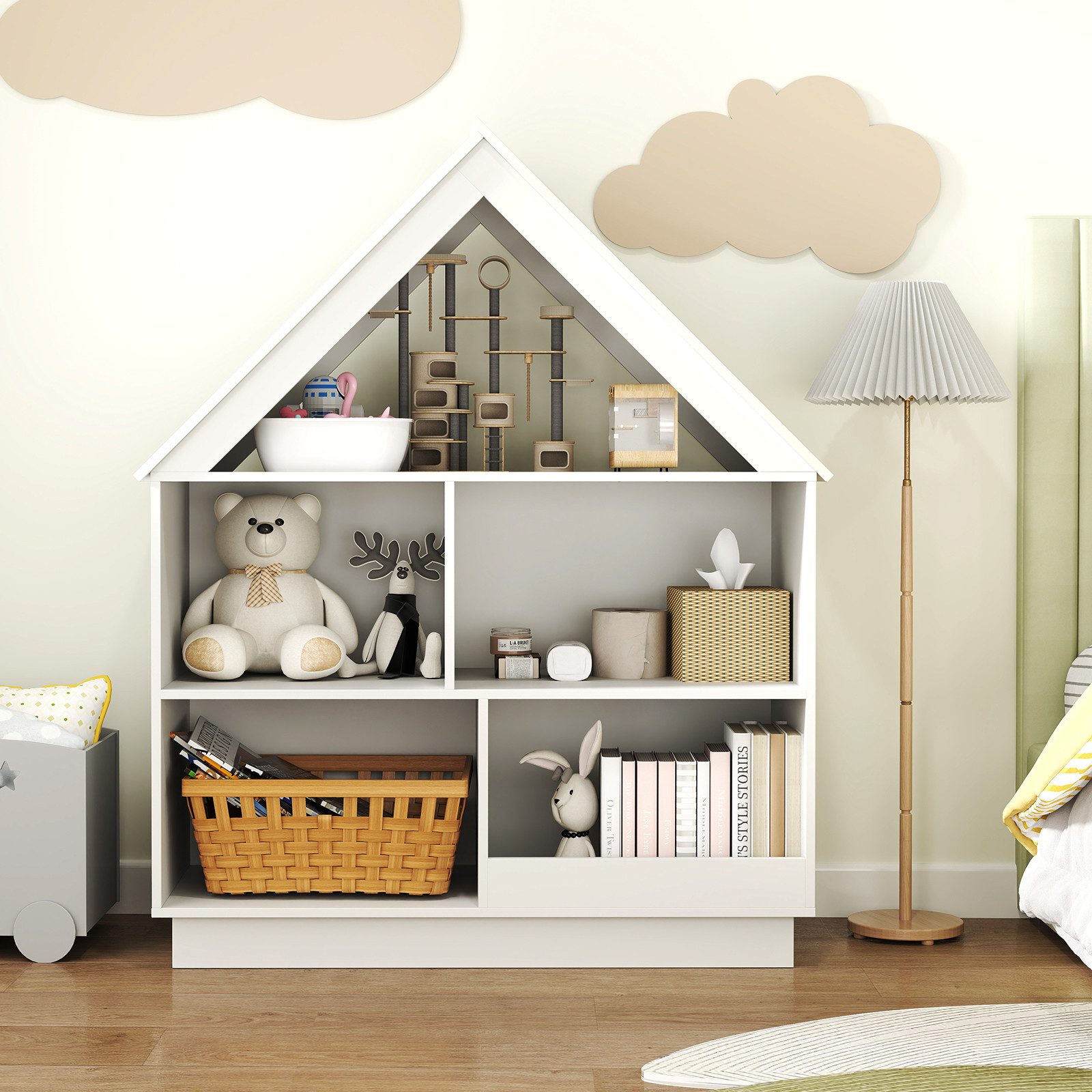 COSTWAY Bücherregal, Kinder, in Hausform, mit 5 Fächern, 88 x 34 x 108 cm günstig online kaufen