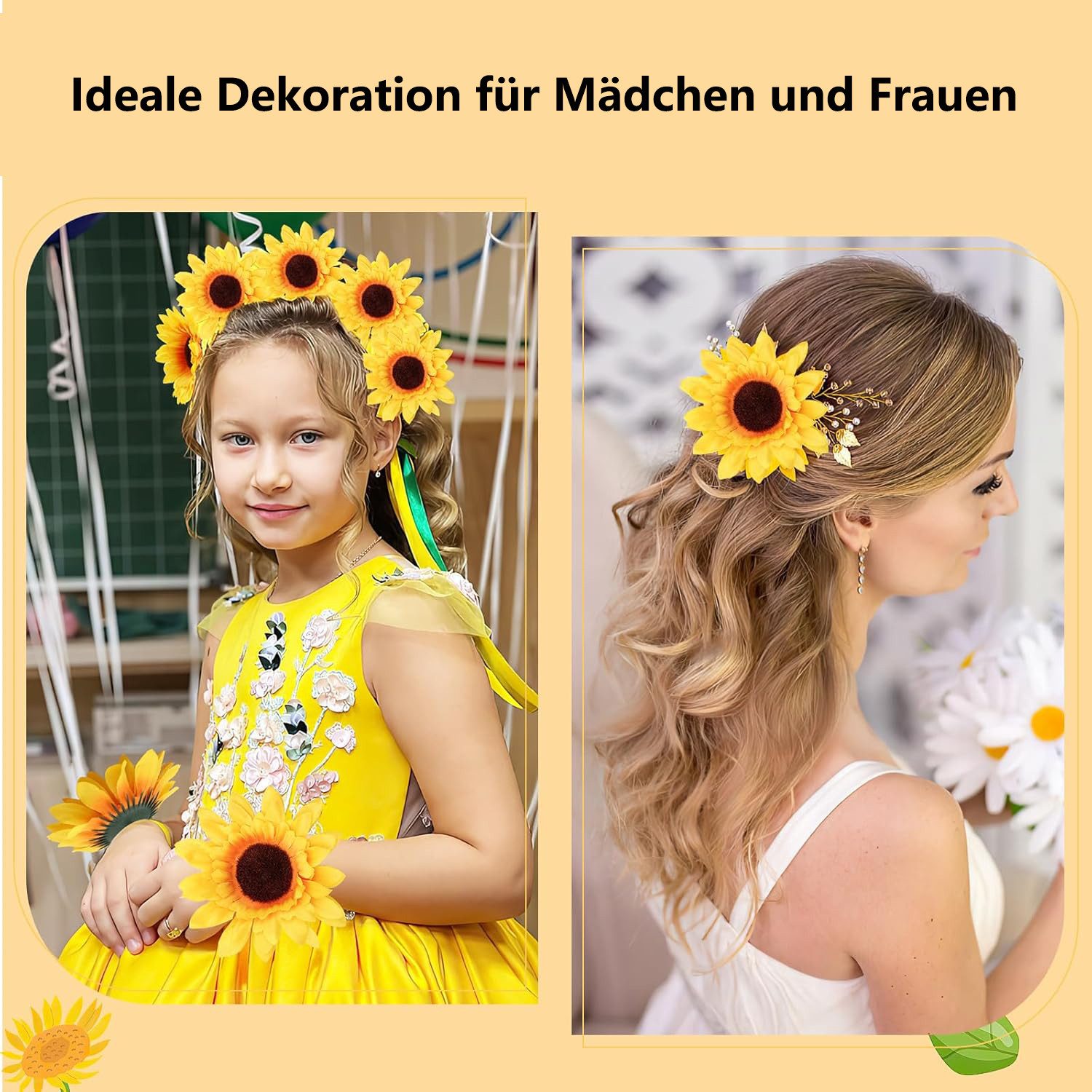 Kunstblume 24 Stück Künstliche Sonnenblumen Realistische Sonnenblumen Köpfe, FOUORTUNATE-BEE, für DIY, Kränze, Tischdeko, Hochzeit, Garten, Basteln – Bild 3 von 5