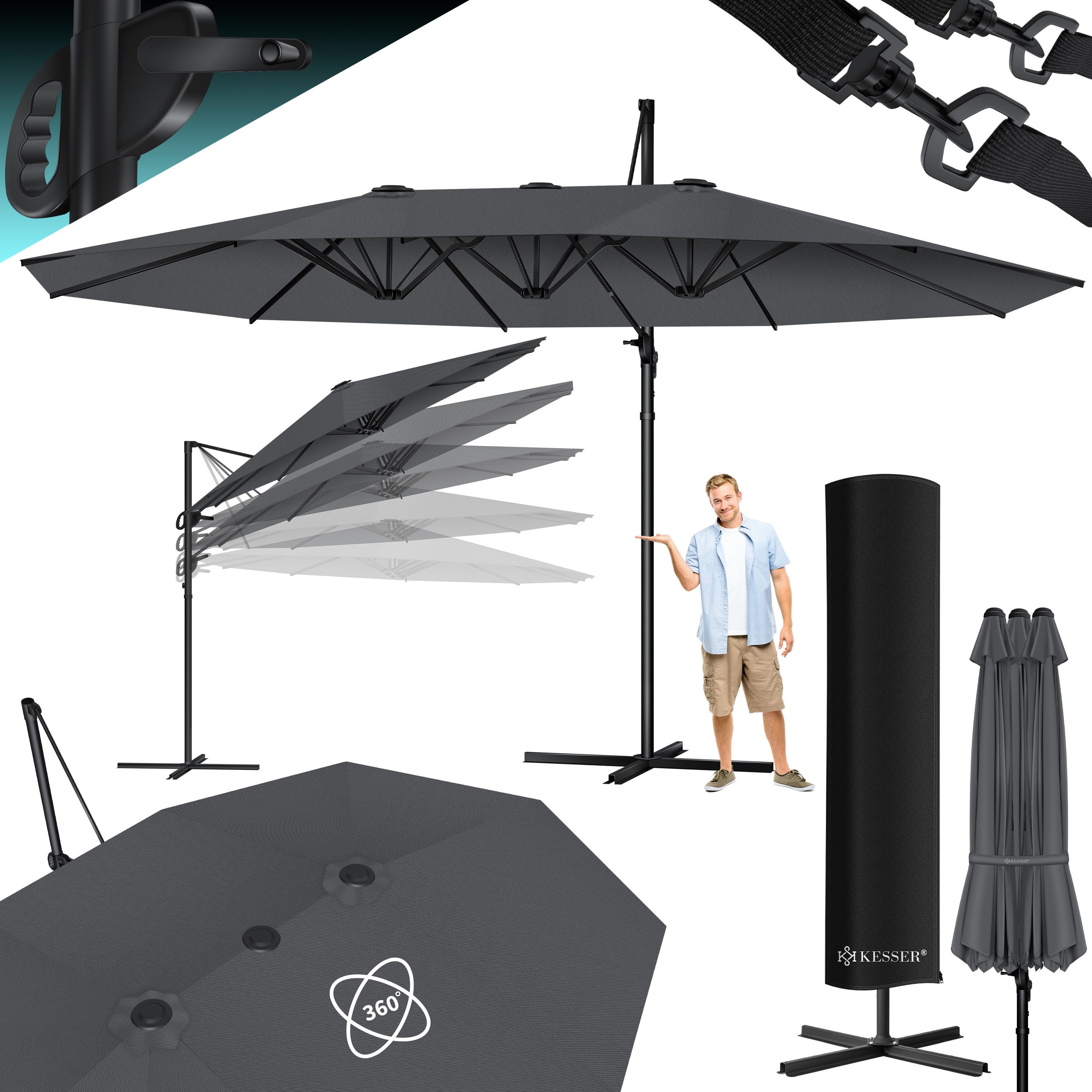 KESSER Sonnenschirm, Sonnenschirm Doppelsonnenschirm 4,6m x 2,7m Ampelschirm