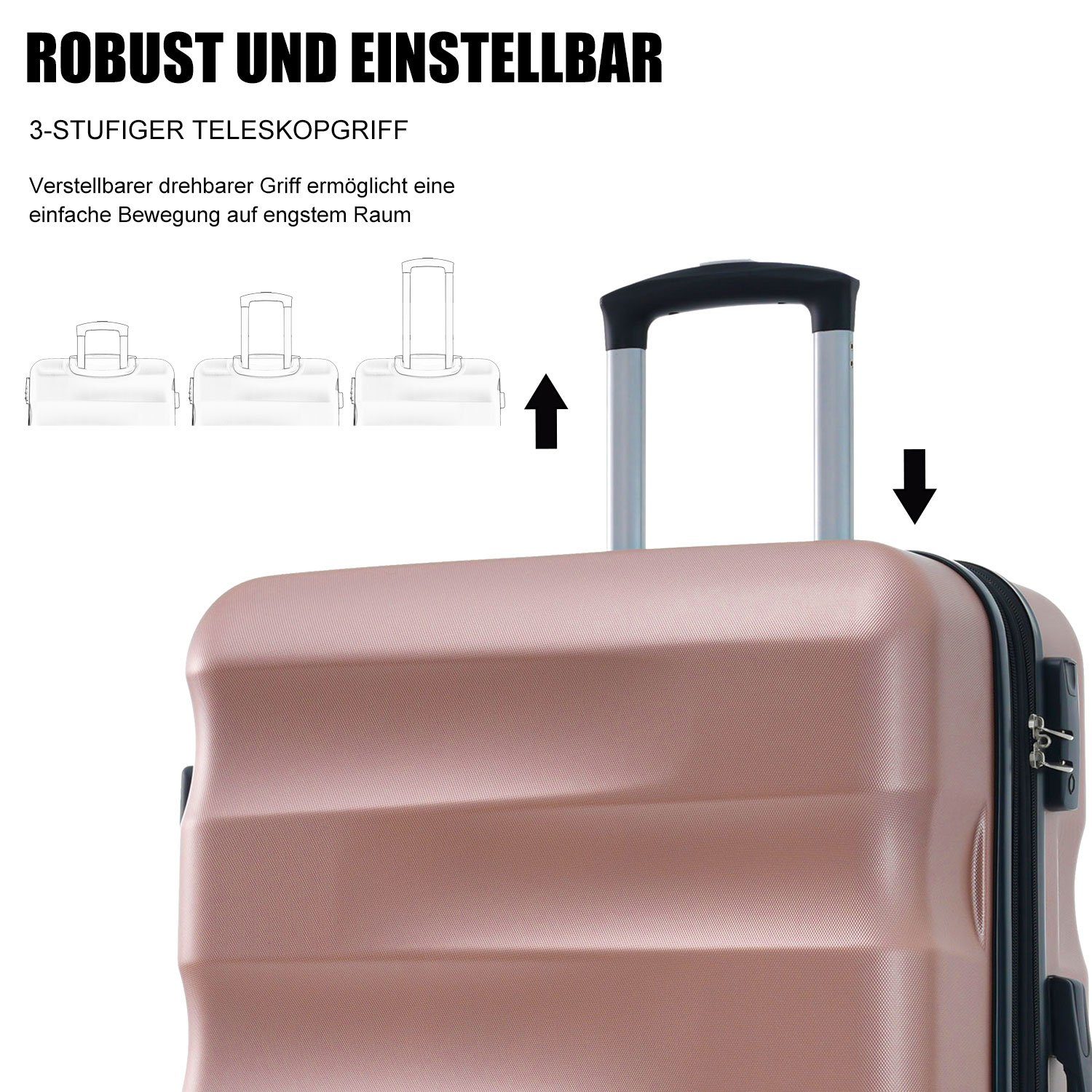 BlingBin Kofferset Hartschalen-Koffer Rollkoffer, 4 Universal-Räder, TSA Zollschloss), leises 3 360° Erweiterbar Rollen, tlg., (set, rosa TSA-Zahlenschloss