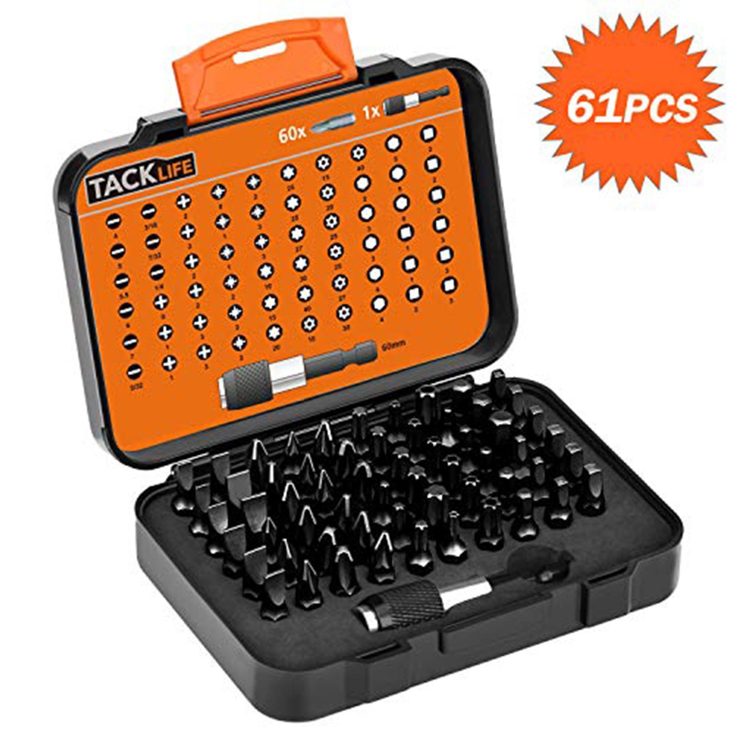 TACKLIFE Bit-Schraubendreher 61 in 1 Schraubendreher Bit Set Präzisions Magnet Schraubendreher, Kit mit 60 Schraubenbits in verschiedenen Größen