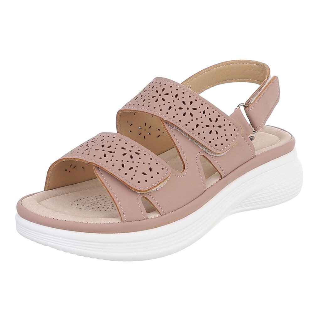Ital-Design Damen Komfortsandale mit Klettverschluss und Profilsohle Plateausandaletten (91849403) Keilabsatz/Wedge Keilsandaletten in Altrosa