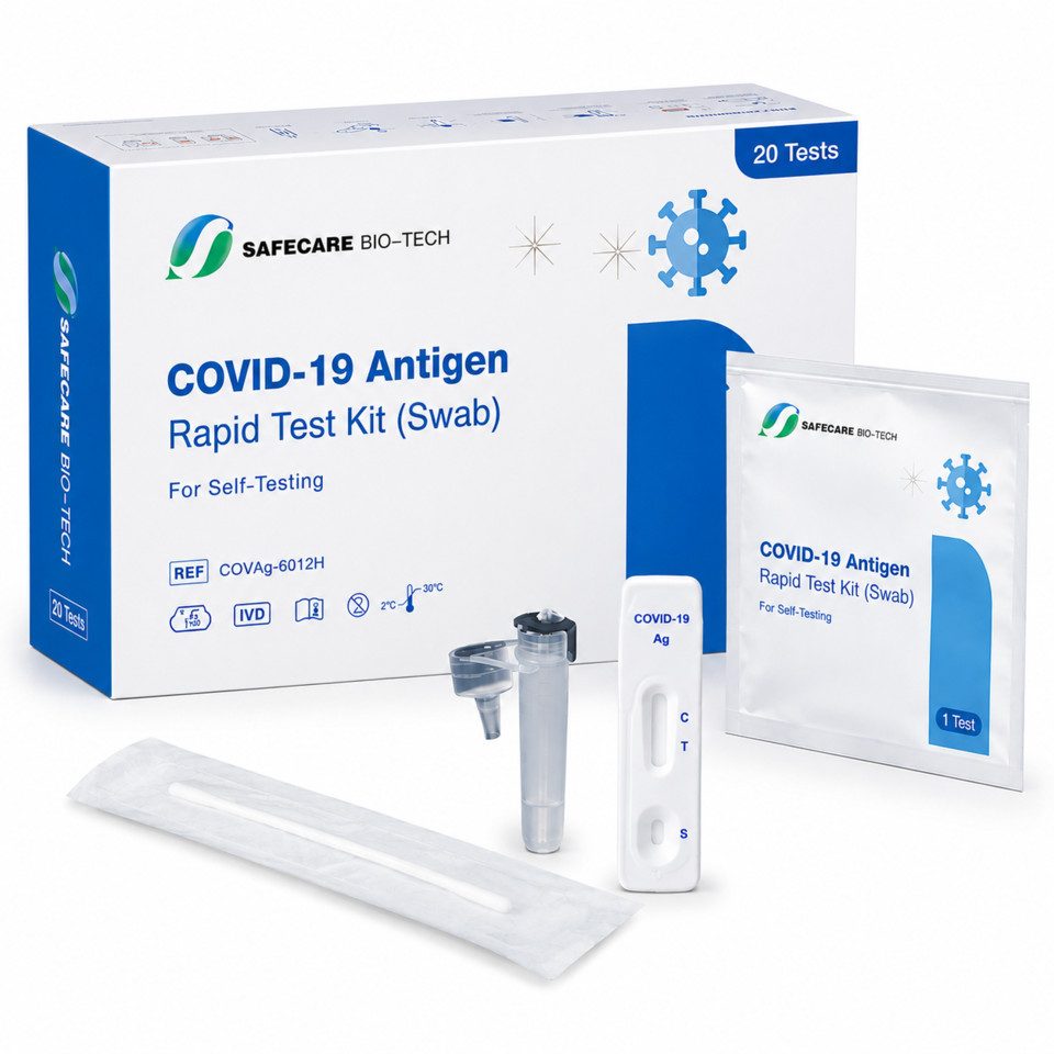 Safecare Bio-Tech Influenza-Schnelltest Corona Schnelltest Covid, MHD 2026, erkennt XEC und MC.13.2, 1 Messparameter, 20-tlg., Hohe Präzision, EU-konform, langlebig & zertifizierte Sicherheit