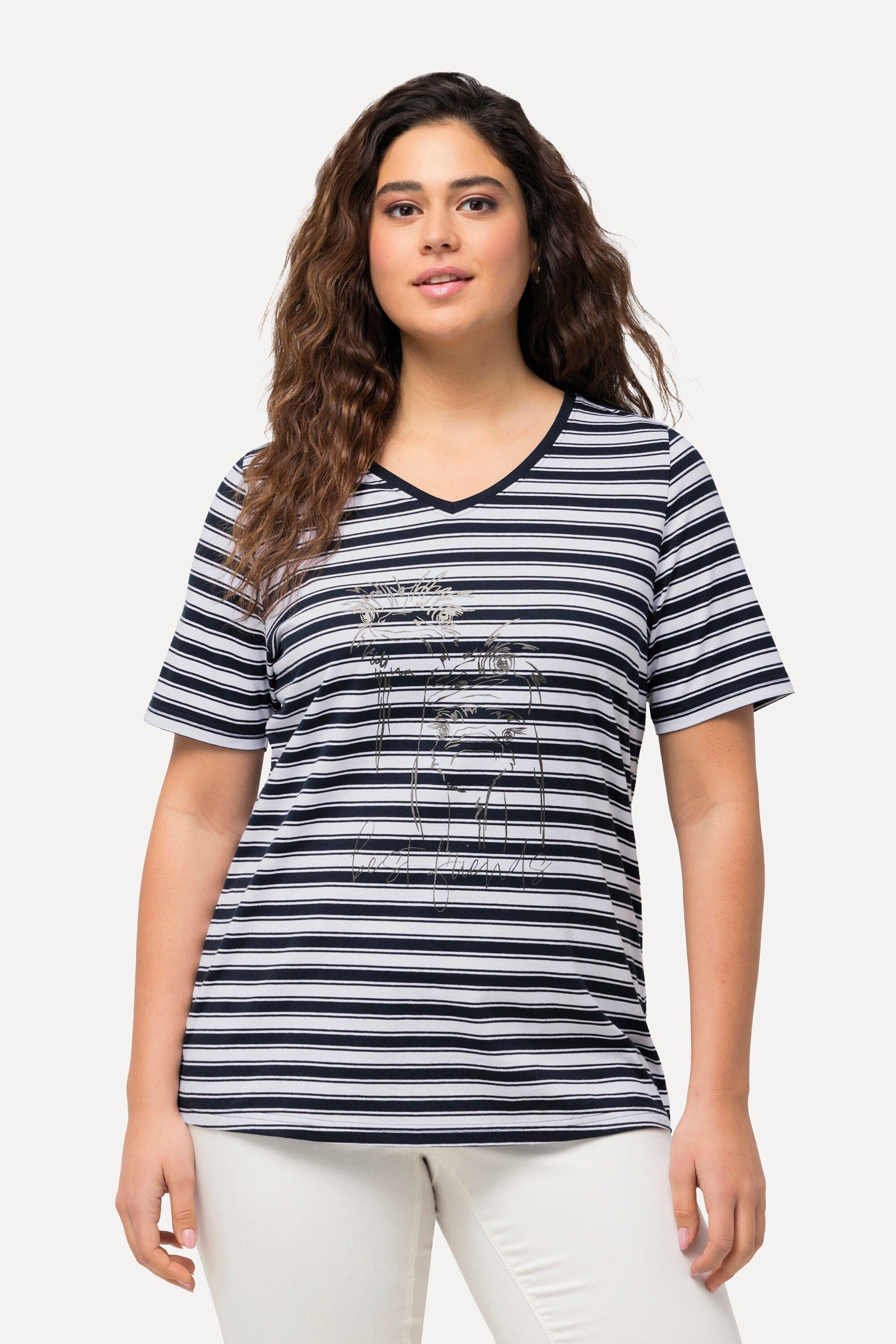 Ulla Popken T-Shirt T-Shirt Ringel Metallic-Tiermotiv günstig online kaufen