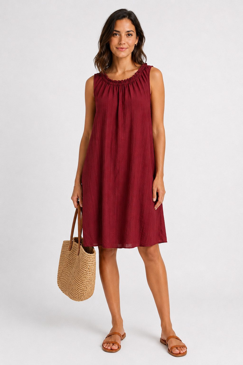 ITALY VIBES Sommerkleid - leichtes Viskosekleid mit gerafftem Kragen - Damen Kleid ONE SIZE - passend für Größen M bis XL