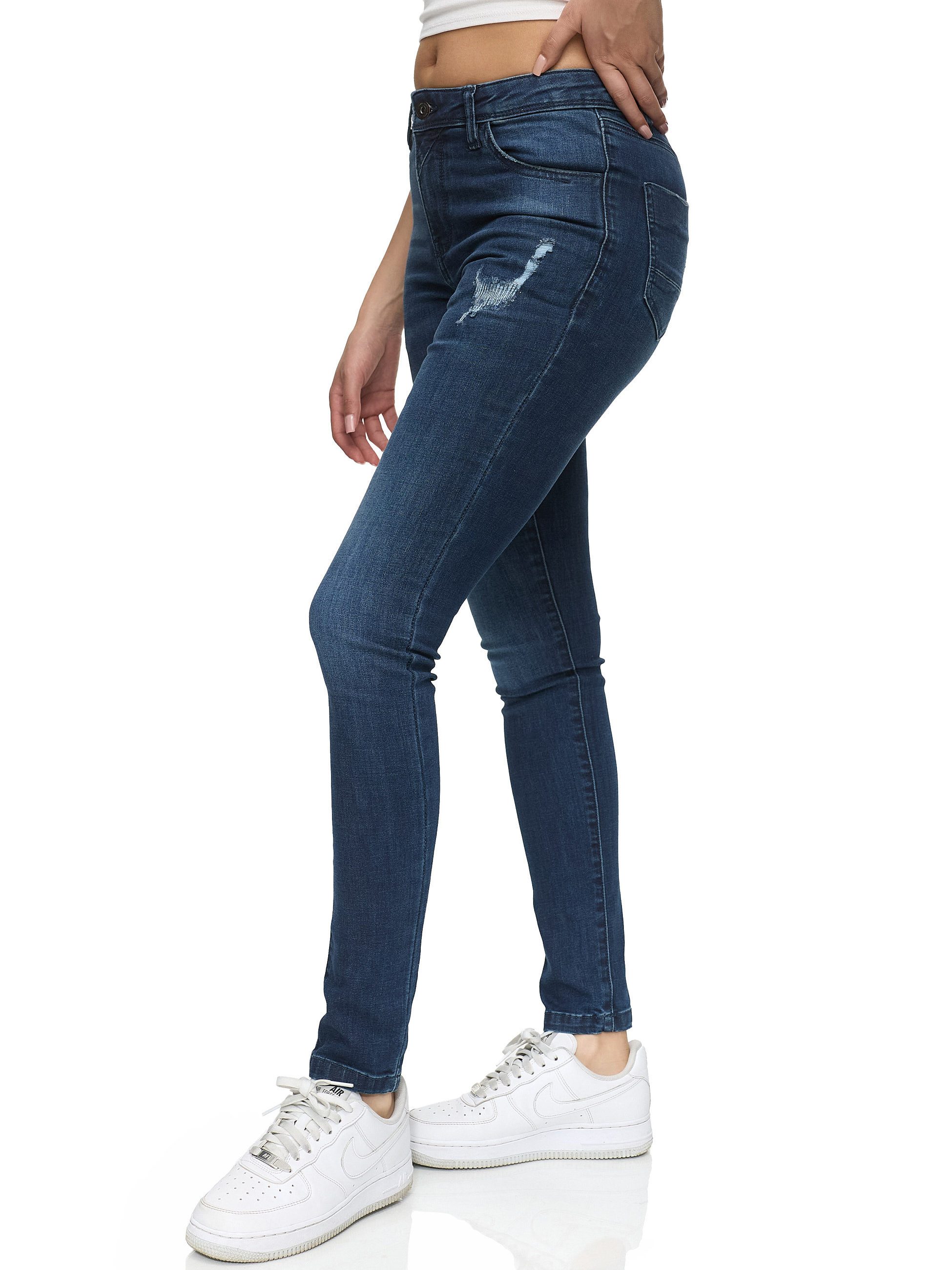 REPUBLIX Stretch-Jeans STELLA Damen Destroyed Mid Waist Stretch Denim Jeans