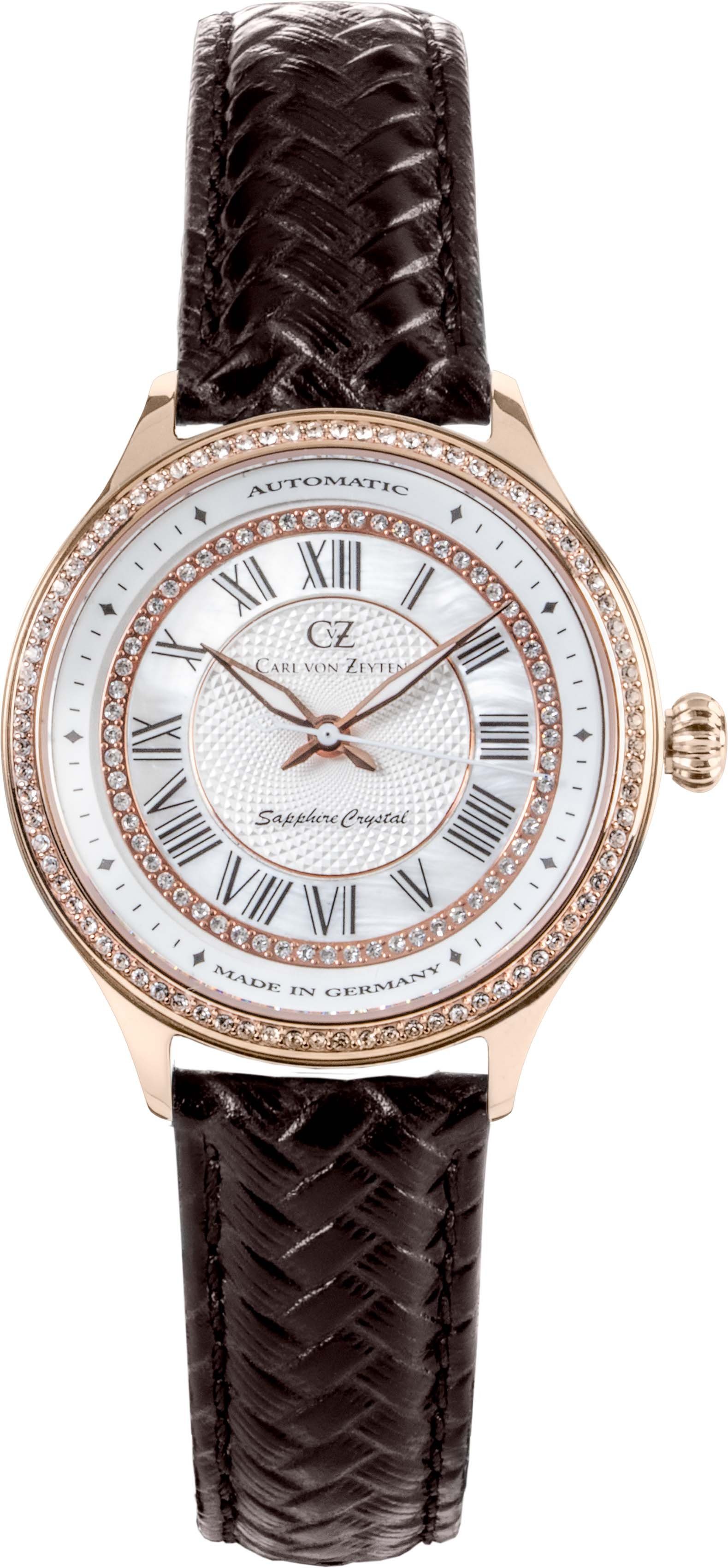 Carl von Zeyten Automatikuhr Hornberg CVZ0068RWHS, Armbanduhr, Damenuhr, Saphirglas, Made in Germany, Mechanische Uhr