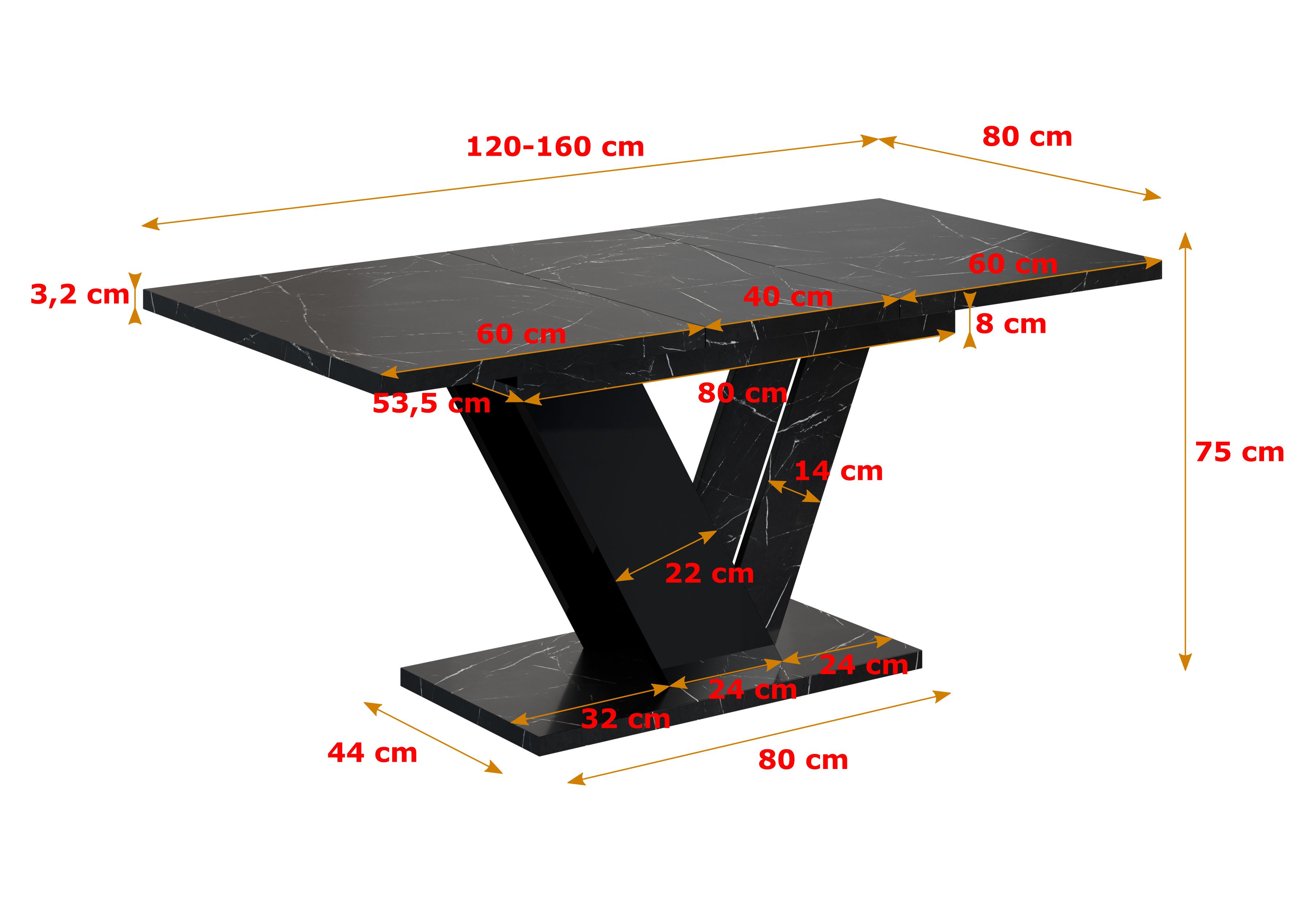 ALTDECOR Esstisch CLASI (Esstisch ausziehbar, Esszimmertische, Tisch Wohnzimmertisch), Esszimmertisch ausziehbar 120 - 160 x 80 x 75 cm – Bild 4 von 5