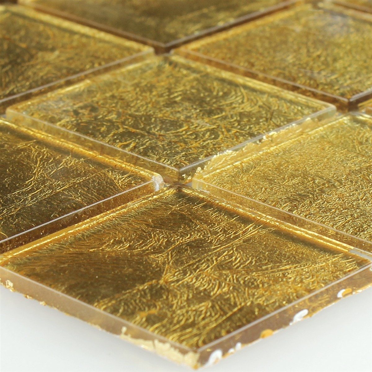 Mosafil Mosaikfliesen Glasmosaik Fliesen Saturn Gold Q48, Glas 30.000x30.000, gold, Verlegefertig auf ein Netz geklebt - Wasserfest