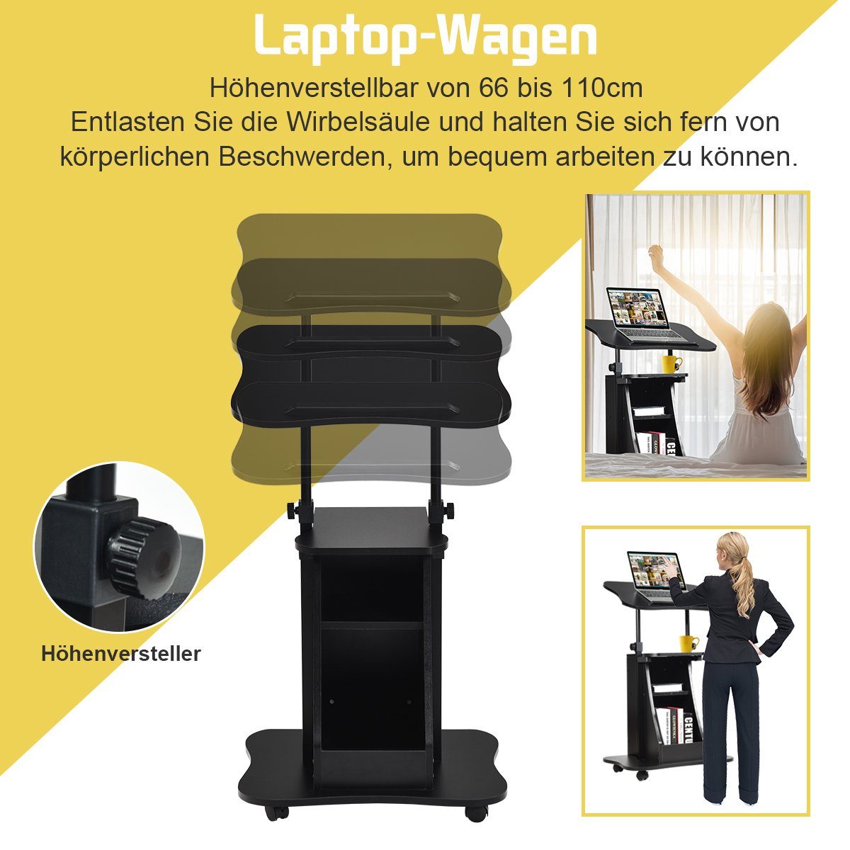 mit höhenverstellbar, Laptoptisch, & Schwenkplatte COSTWAY Fächern