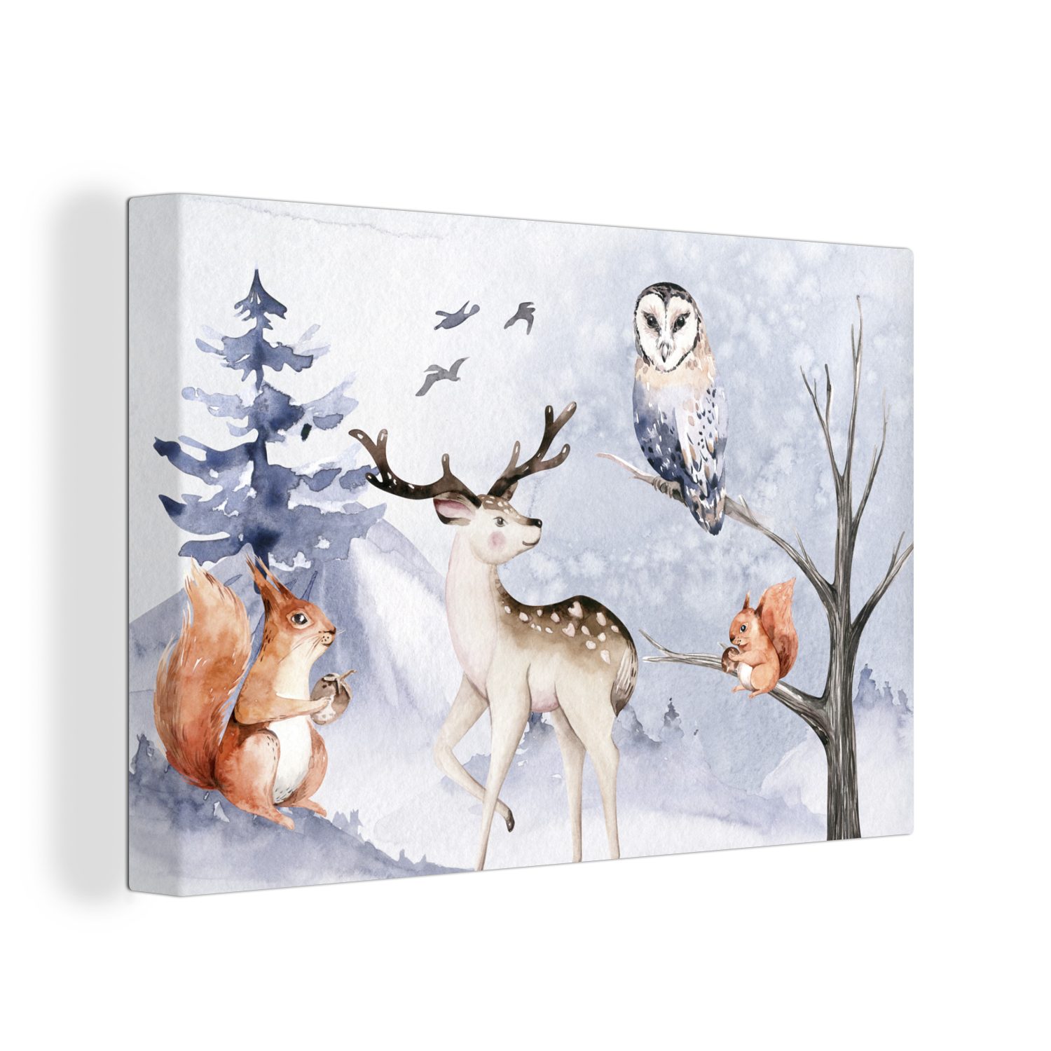 OneMillionCanvasses® Leinwandbild Winter - Schnee - Hirsche, (1 St), Wandbild Leinwandbilder, Aufhängefertig, Wanddeko, 30x20 cm