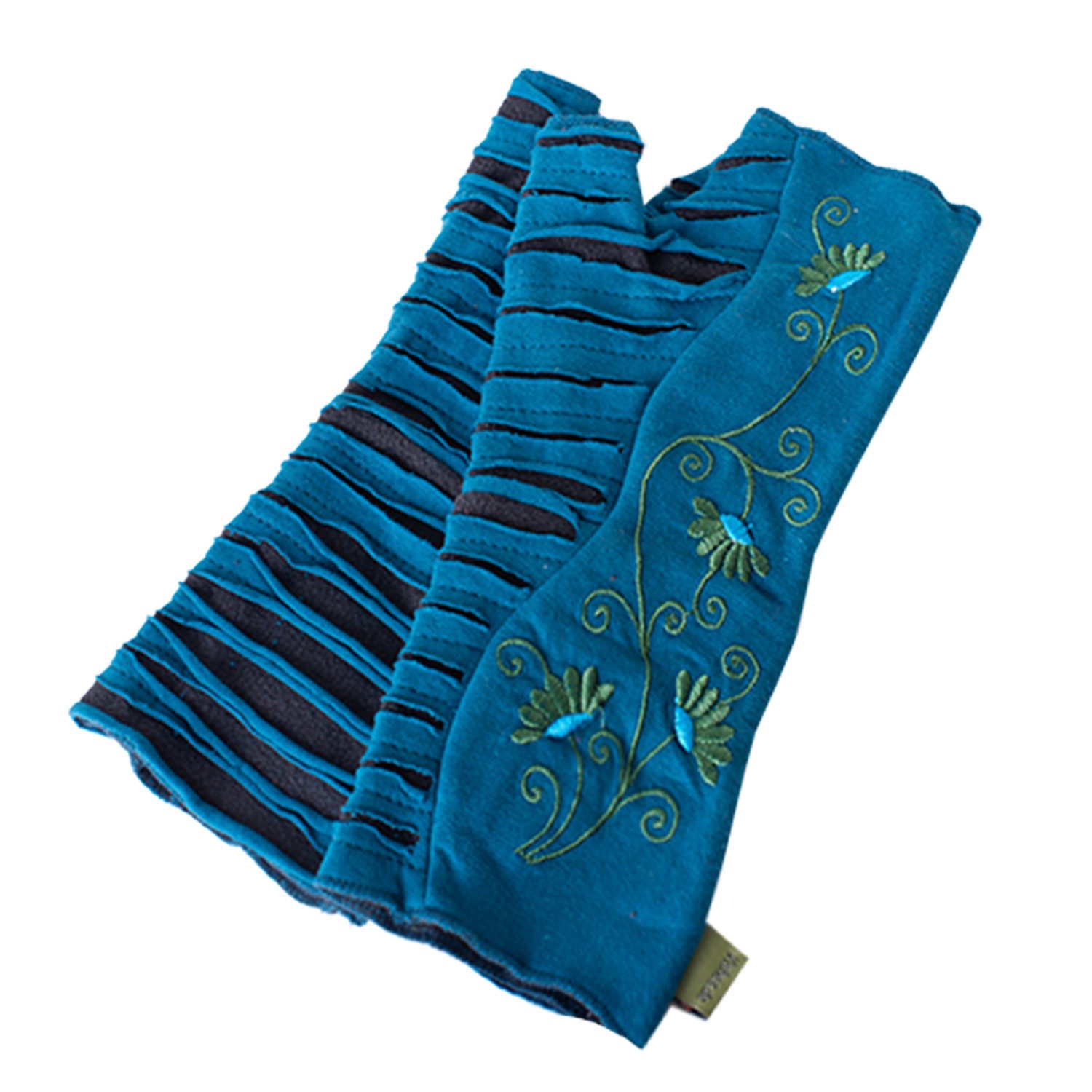 Vishes Armstulpen Warme Blumen bestickte Handstulpen, außen Baumwolle, innen Fleece Alternative Bekleidung, Ethno, Hippie, Retro Style