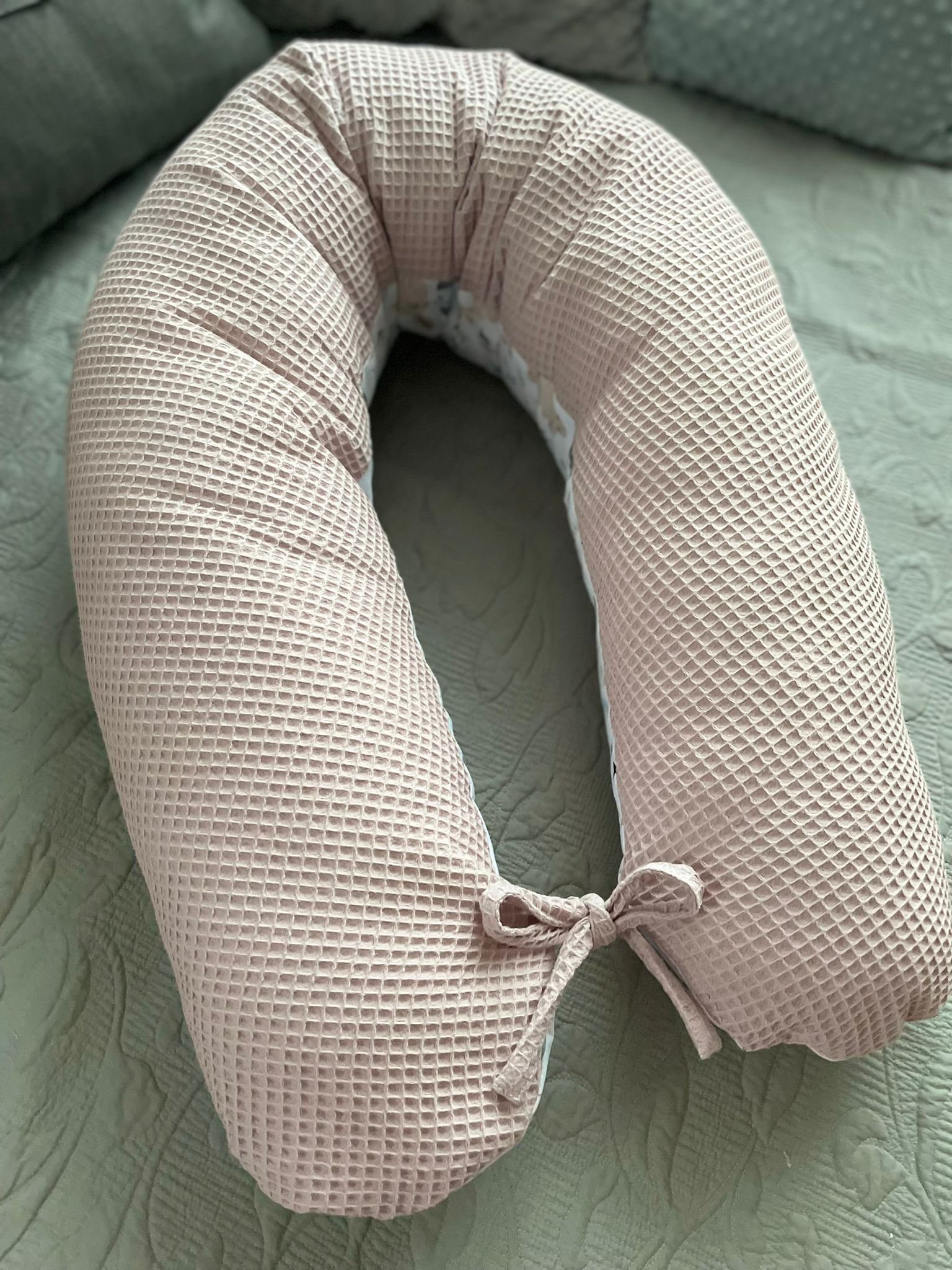 Loolay Stillkissen WAFFELPIQUE HASE Kissen Seitenschläferkissen Schwangerschaftskissen, 170 o. 190 cm Kissen + BEZUG (abnehmbar) HASE Beige Weiss WAFFEL Rosa, Grau, Minze, Weiß, M/ L u. L/ XL - perfekt Auswahl für Schwanger Seitenschläfer Schlafen!, PREMIUM OSTERN GESCHENK !