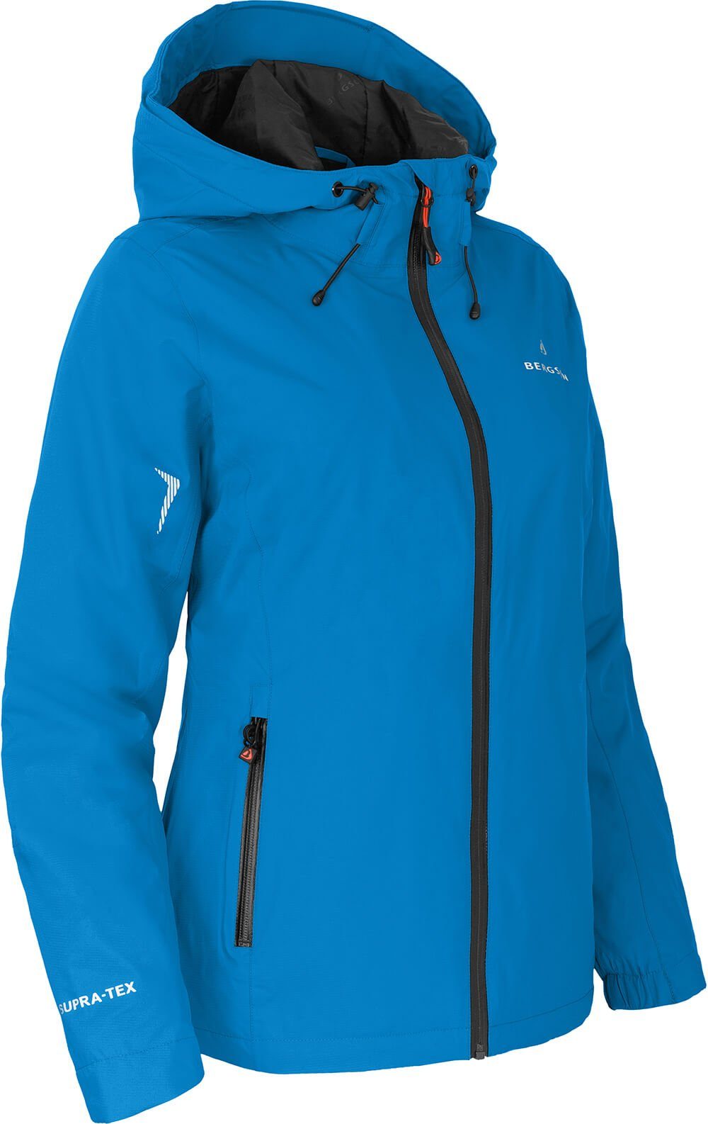 Bergson Outdoorjacke HELLI THERMO Damen Regenjacke, leicht wattiert, 12000 mm Wassersäule, Kurzgrößen, blau