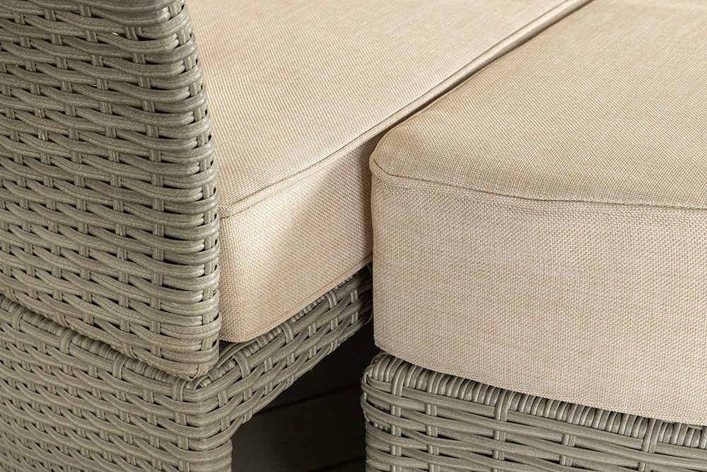 riess-ambiente Sonneninsel PLAYA LIVING 165cm natur - Polyrattan, Bezug waschbar, Gartenlounge, Einzelartikel 1 Teile, einfahrbares Fußteil & klappbaren Dach - platzsparend & inkl. Kissen