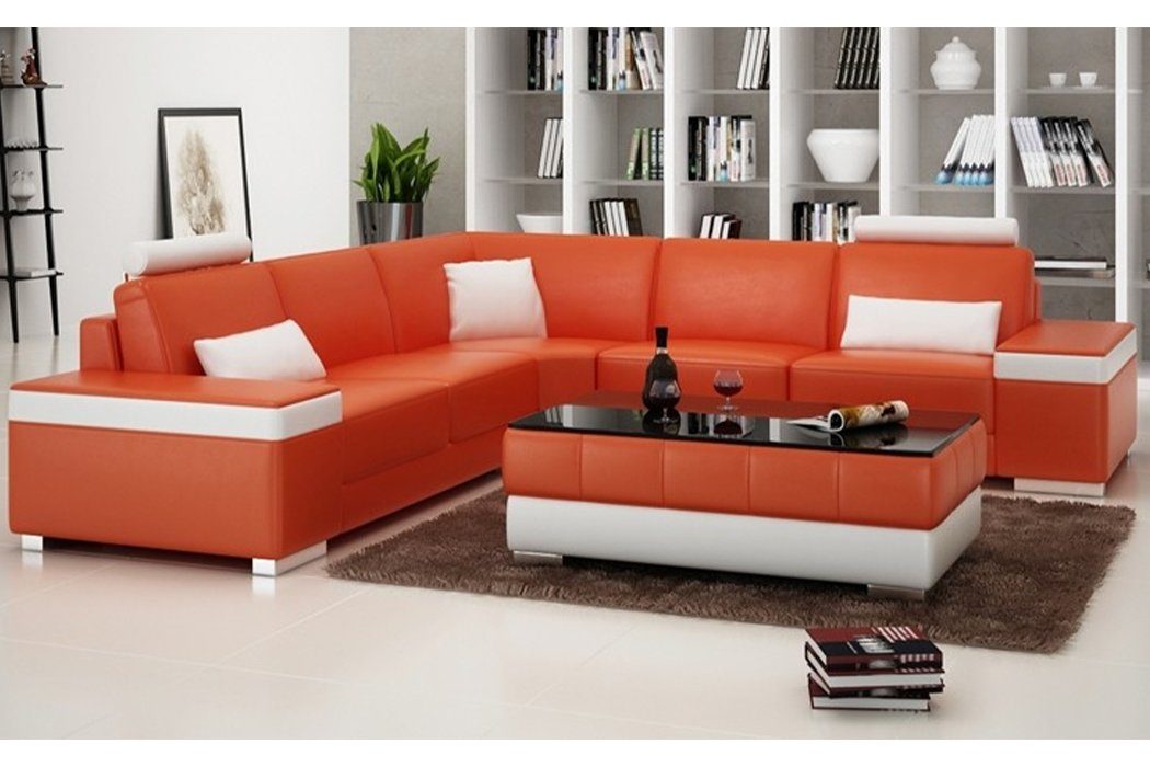 JVmoebel Ecksofa, Ledersofa Möbel L-Form Couch Wohnlandschaft Ecksofa Garnitur Design Orange