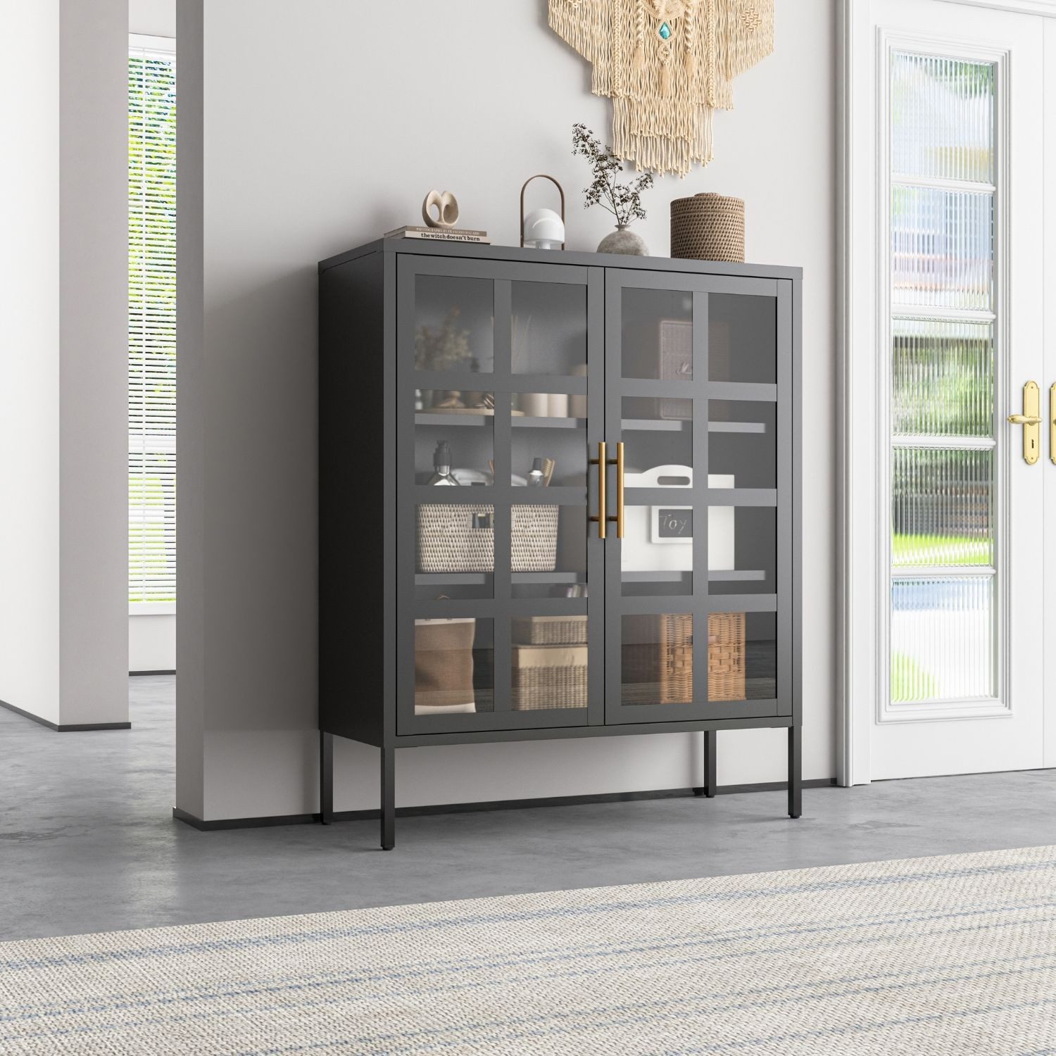 Mein-Regal Highboard GLASGOW, Schwarz Schrank Metall günstig online kaufen