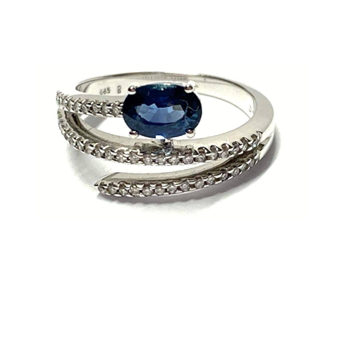 Edelschmiede925 Schmuckset Weißgoldring 585/- mit Safir und Diamanten  0,19ct w/si