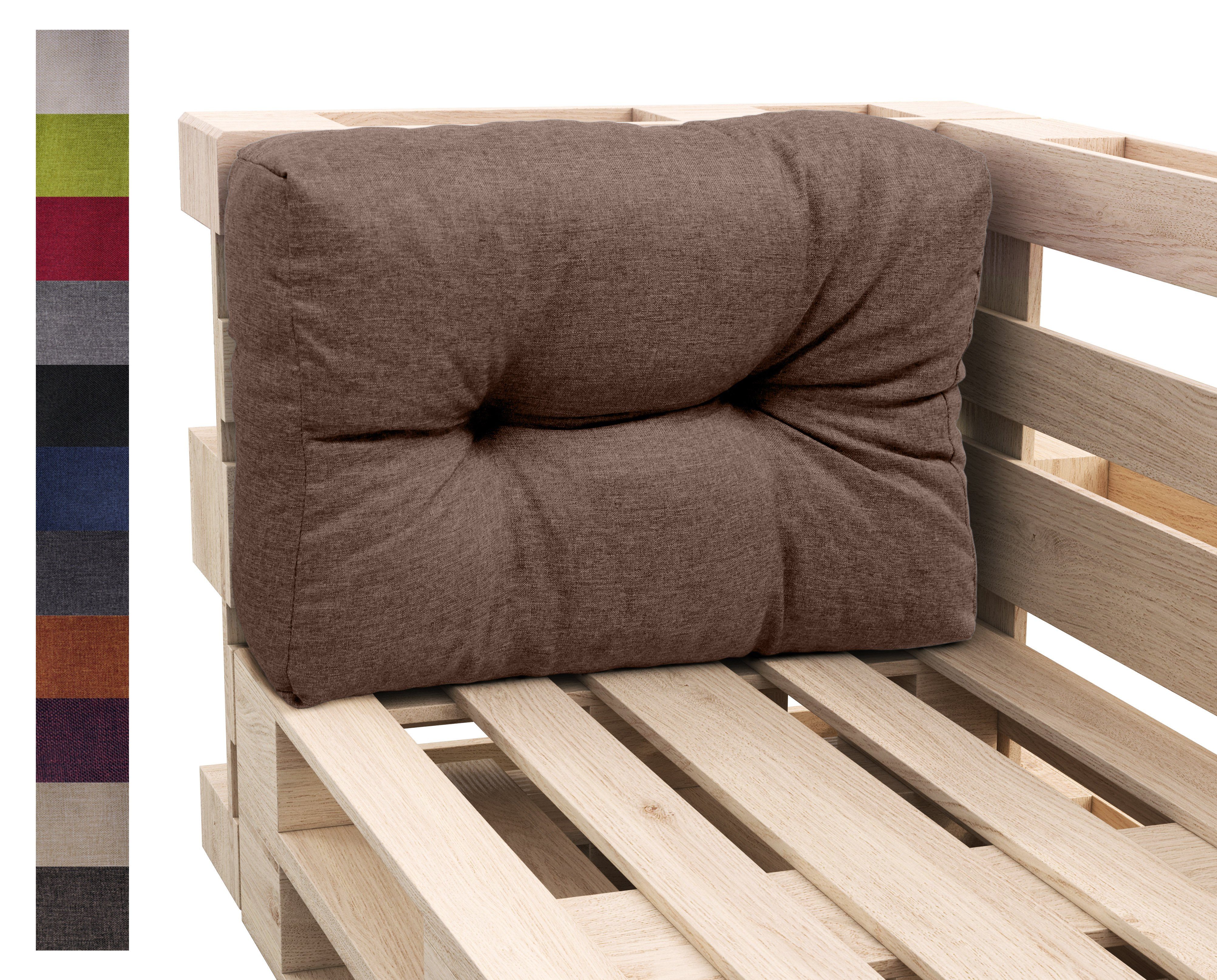 sunnypillow Rückenkissen Palettenkissen gesteppt Seitenkissen 60 x 40 x 15 cm, Braun