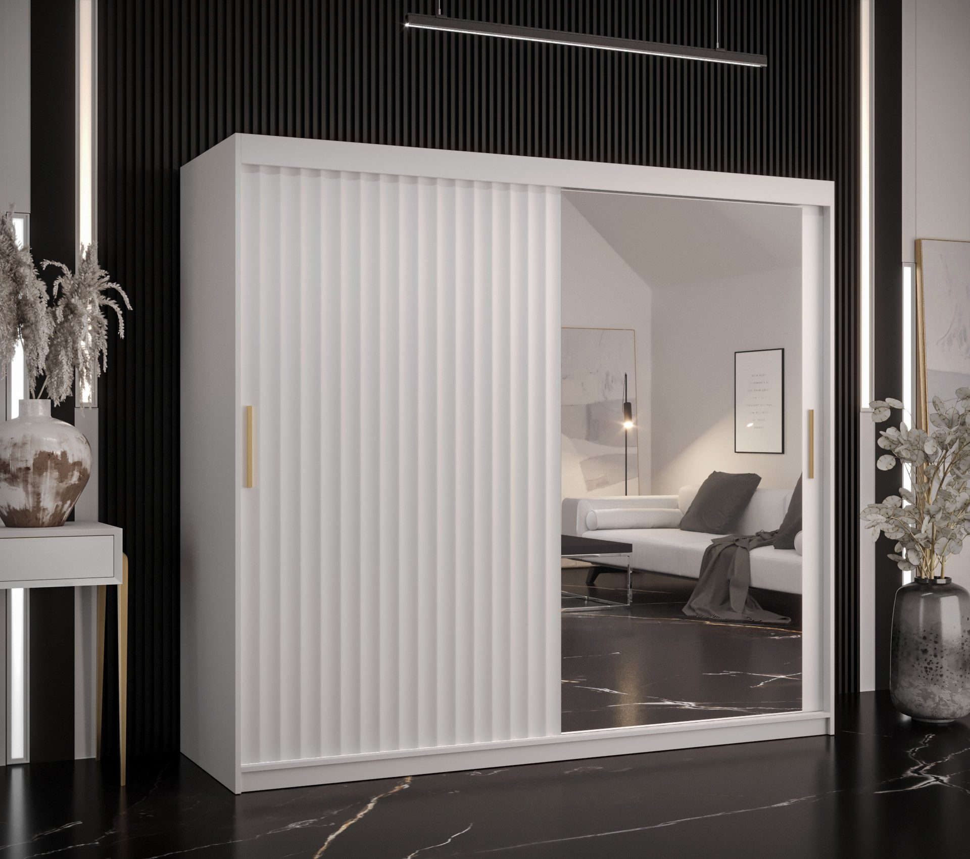 ABIKS MÖBEL Schwebetürenschrank RIFLO WAVE 2 Schlafzimmerschrank - mit Schiebetüren, Kleiderstange
