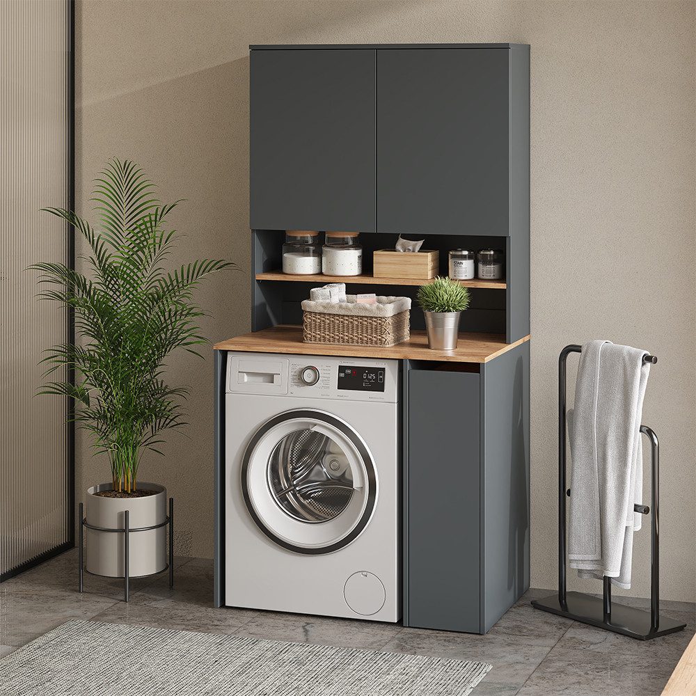 Vicco Waschmaschinenumbauschrank Viktor, Anthrazit/Goldkraft Eiche, 93.6 x 88.2 cm 2 Teile mit Regal (1-St)