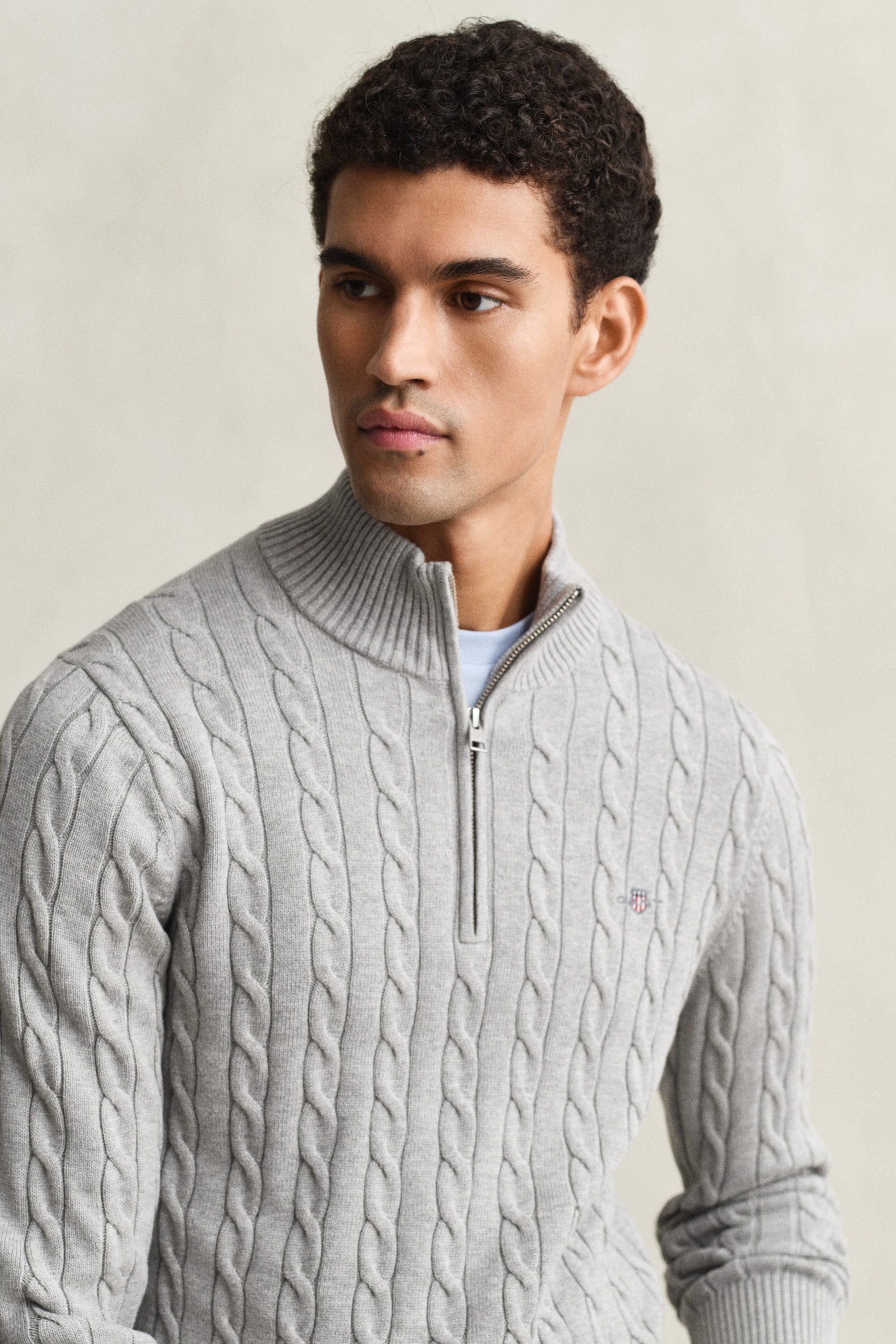 Gant Strickpullover COTTON CABLE HALF ZIP Mit Rundhalsausschnitt