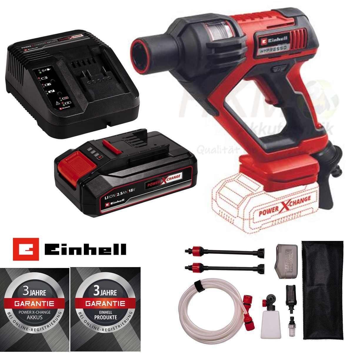 Einhell Akku-Druckreiniger Hypresso 18/24-1 Li- 24 bar mit Akku 2.5 Ah / Ladegerät