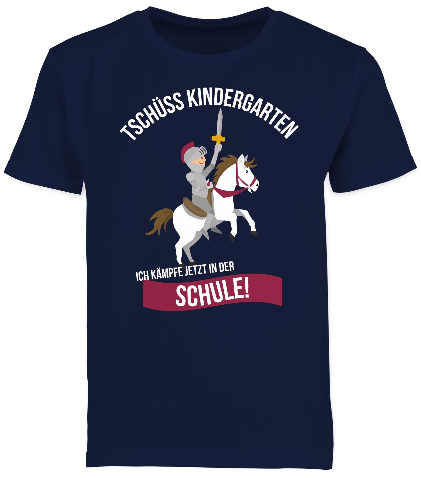 Schulanfang Shirtracer T-Shirt Schule Junge 1 Tschüss Einschulung Ritter Dunkelblau Geschenke Kindergarten