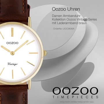 OOZOO Quarzuhr Oozoo Damen Armbanduhr Vintage, Damenuhr rund, mittel (ca. 32mm), Lederarmband braun, Fashion