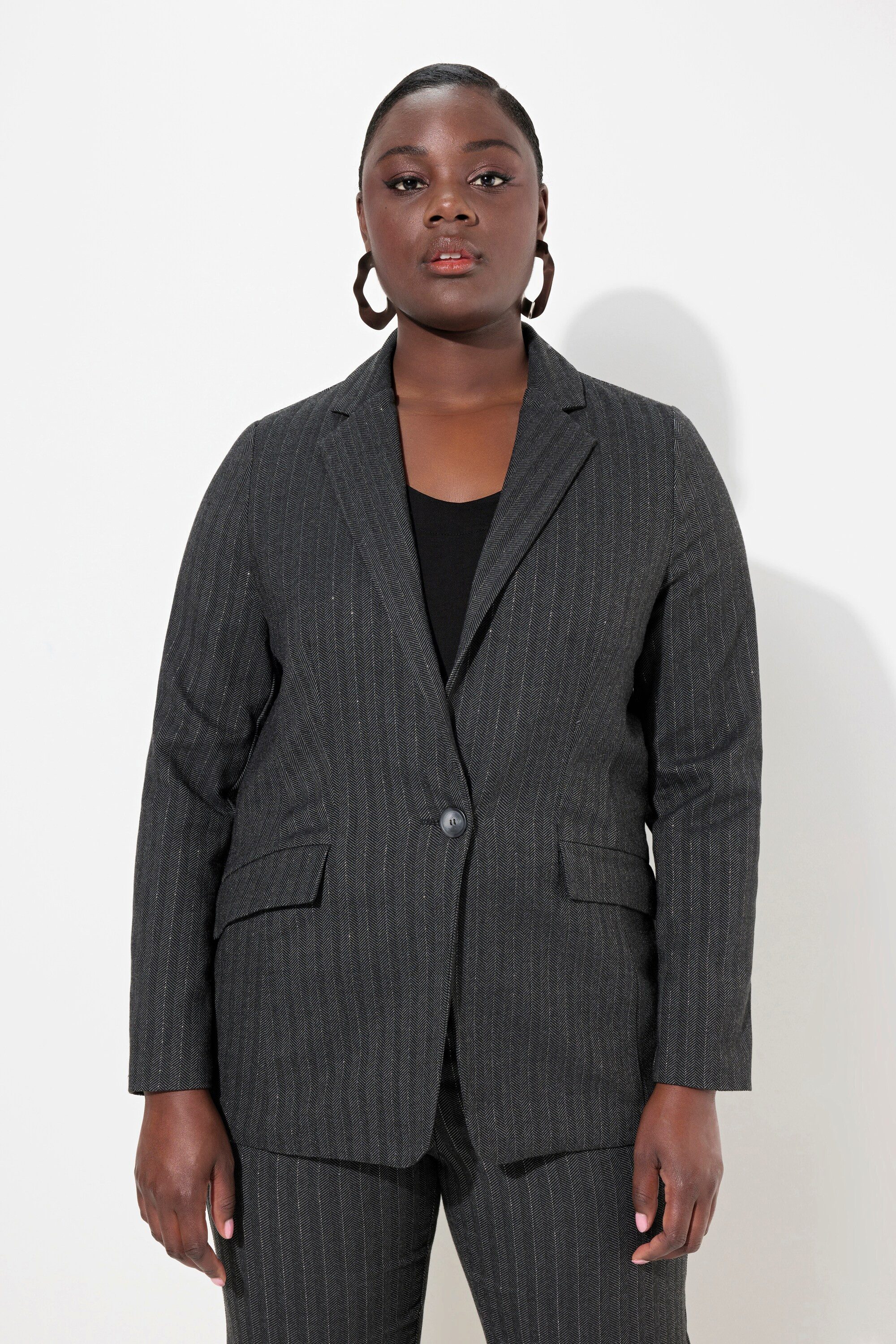 Blusenblazer Blazer Fischgratmuster Lurex Reverskragen