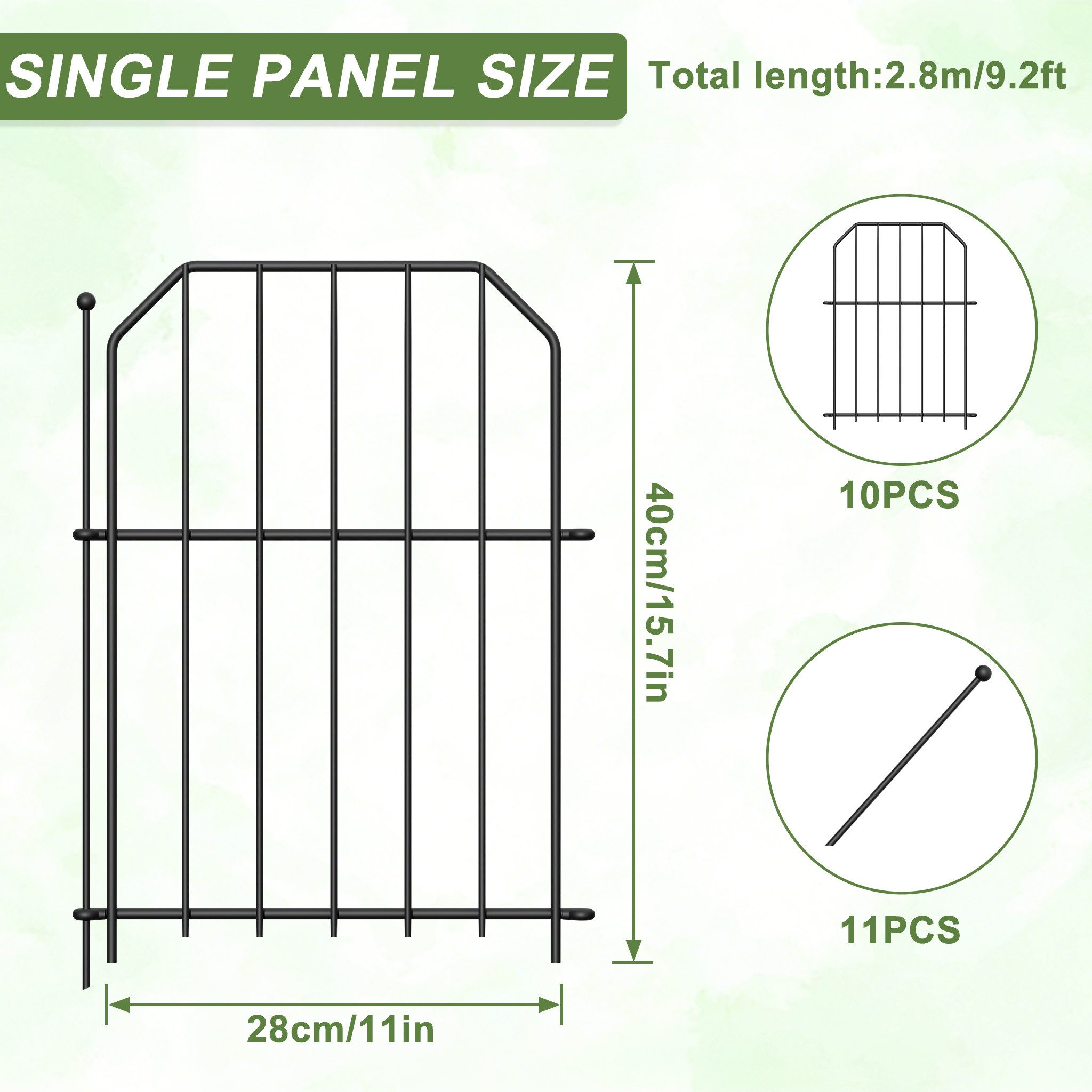 FIVMEN Gartenzaun Tierbarriere Zaun aus Metall Dekorativer Hundezaun Outdoor Tier, (2,8 m (10 Stück) / 7 m (25 Stück), Barriere für Tierbarriere Balkon 40 x 28cm (Schrägwinklig)