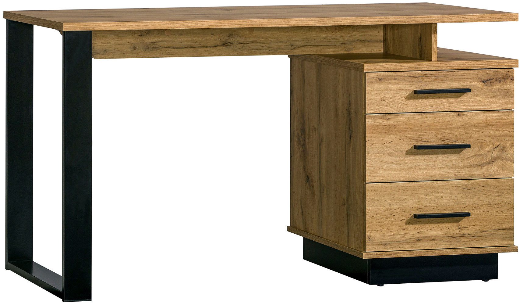 Feldmann-Wohnen Schreibtisch Lamia (mit Schubladen, 1-St., Schreibtisch mit 3 Schubladen), 135x56x75cm Eiche Wotan schwarz