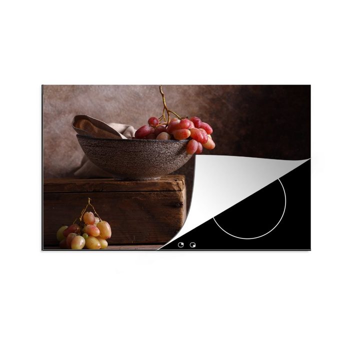 MuchoWow Herdblende-/Abdeckplatte Rustikal - Weintrauben - Schale - Stilleben - Obst Vinyl (1 tlg) induktionskochfeld Schutz für die küche Ceranfeldabdeckung
