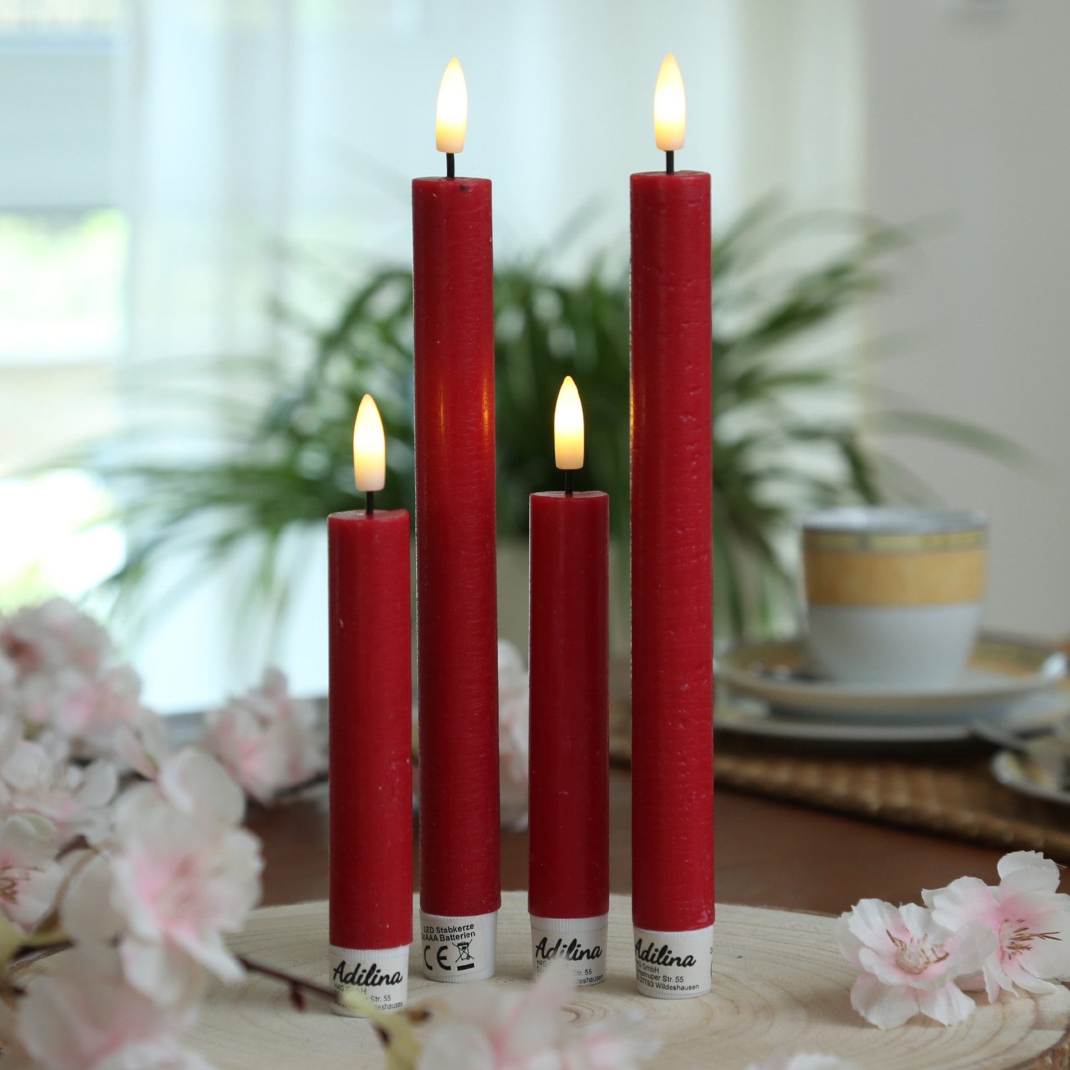 Adilina LED-Kerze LED Stabkerzen Tafelkerzen Dinner Spitzkerzen rustikal 16cm rot 2St, warmweiß (2100K bis 3000K) – Bild 5 von 5