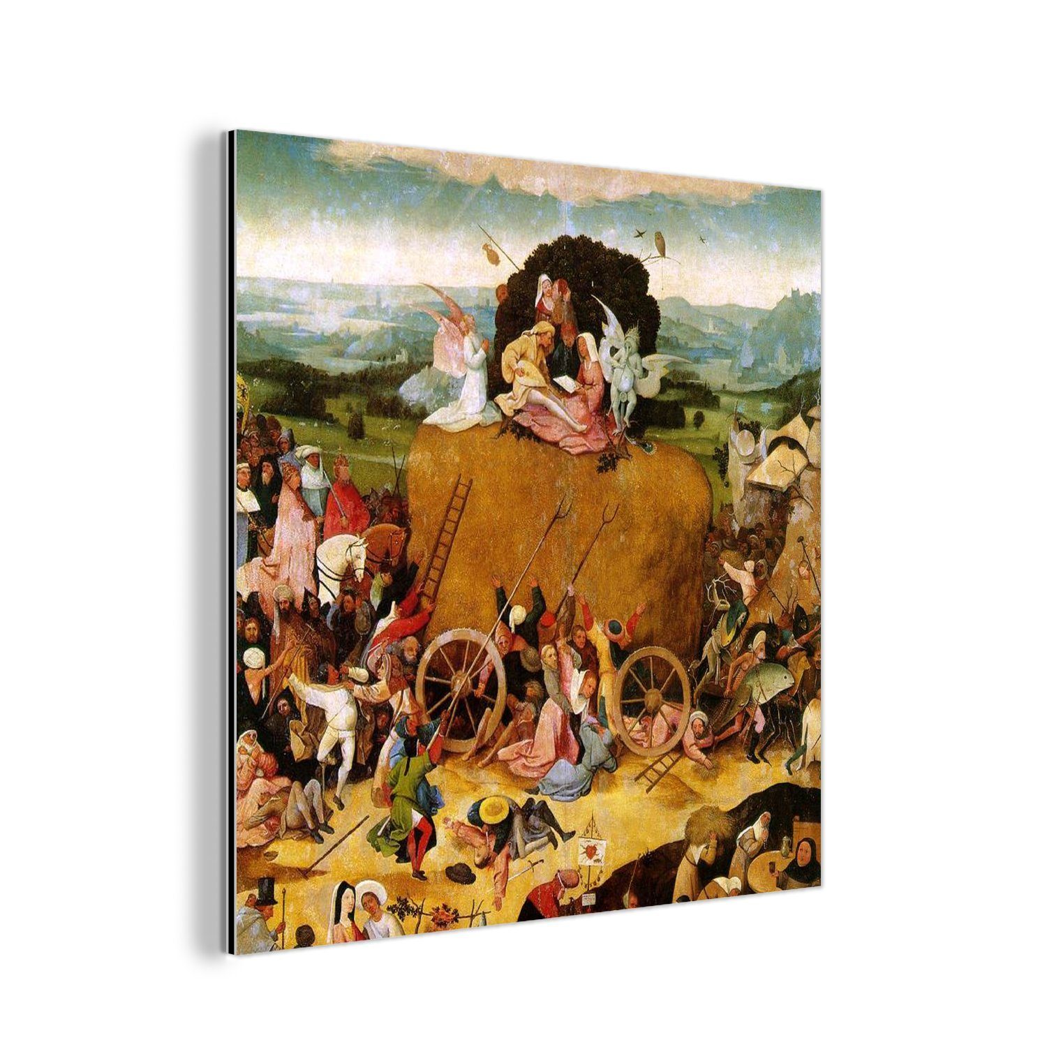 MuchoWow Metallbild Heuwaage Mitteltafel des Triptychons - Gemälde von Hieronymus Bosch, (1 St), Alu-Dibond-Druck, Gemälde aus Metall, Aluminium deko | Bilder