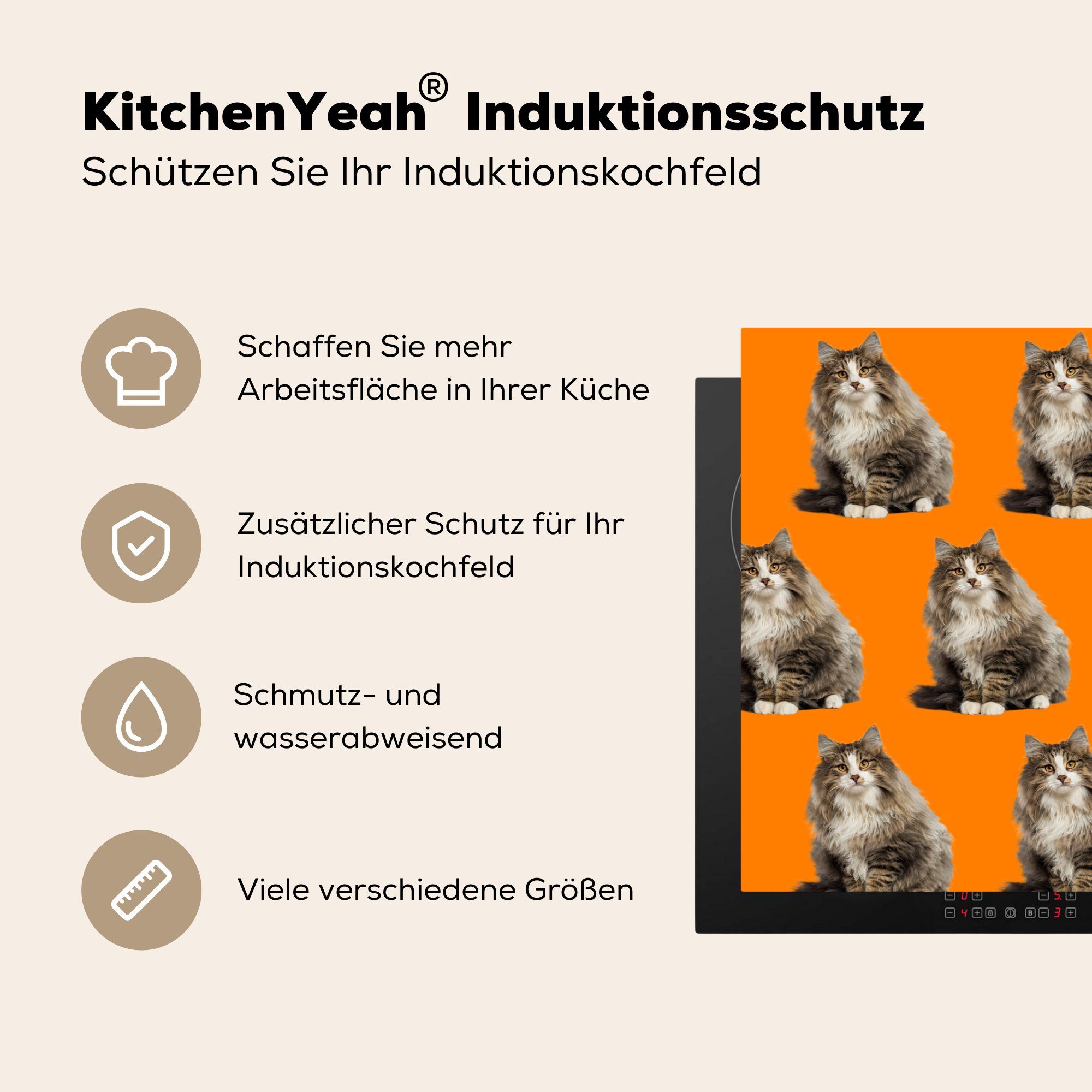tlg), Herdblende-/Abdeckplatte für Vinyl, Induktionskochfeld MuchoWow Ceranfeldabdeckung - cm, die Haustier - Muster Schutz (1 81x52 Orange, küche,