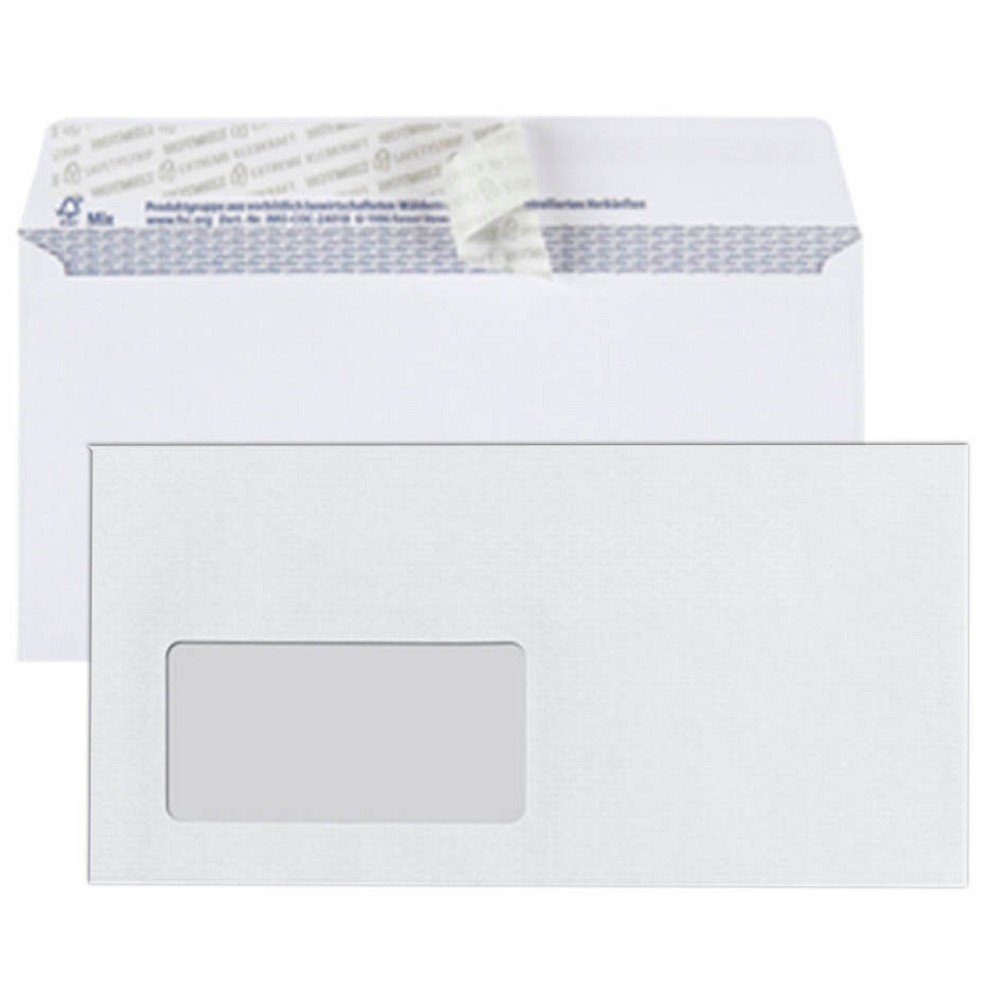 BONG Briefumschlag 25 Briefumschläge DIN lang mit Fenster haftklebend - weiß, Mit Fenster, Haftklebend