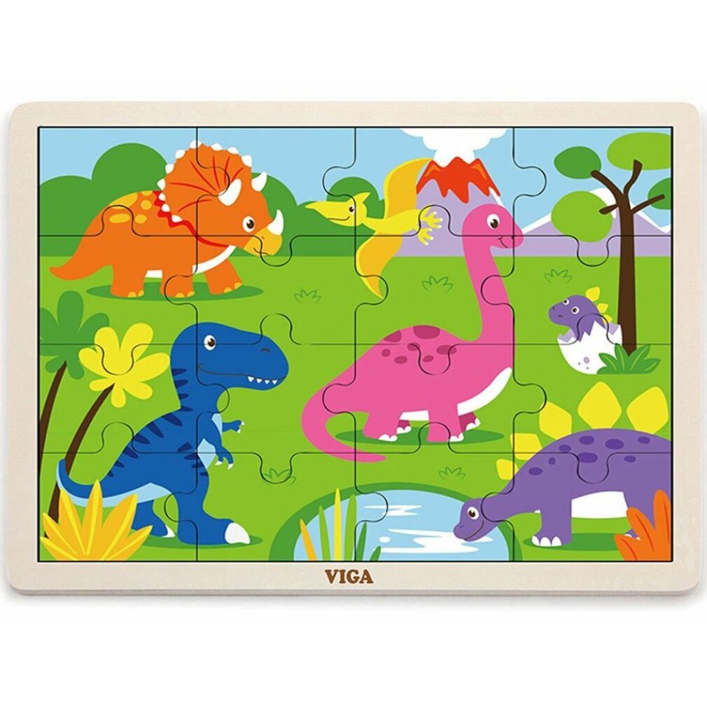 Viga® Holzspielzeug Puzzle VIGA Dinosaurier, 16 Stück, Puzzleteile