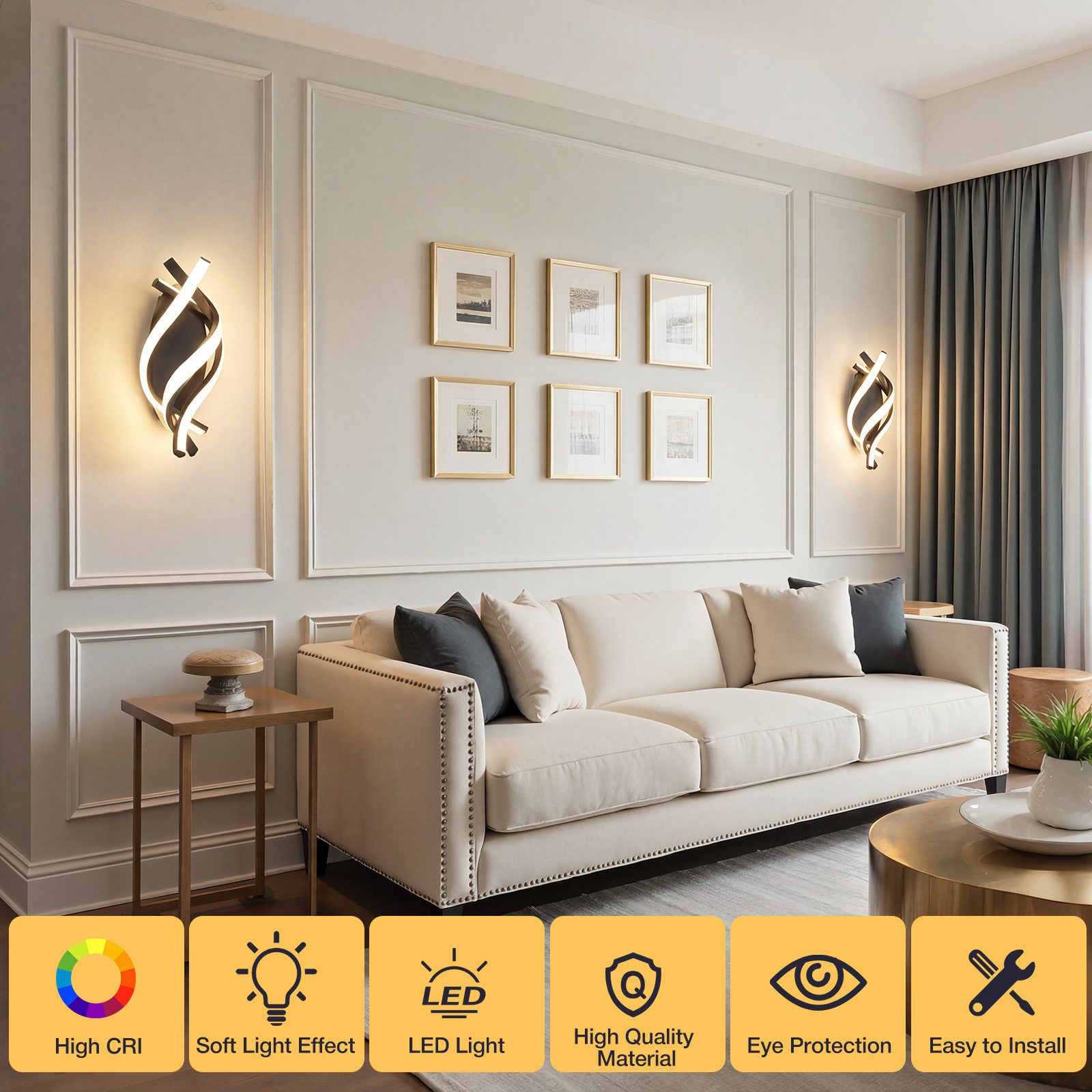 BlingBin LED Wandleuchte Wandlampe Innen 21W 3360LM für Schlafzimmer, Warmweiß, 3000K, LED fest integriert, Warmweiß, gebogene Design Wandlicht für Wohnzimmer Treppenhaus Flur